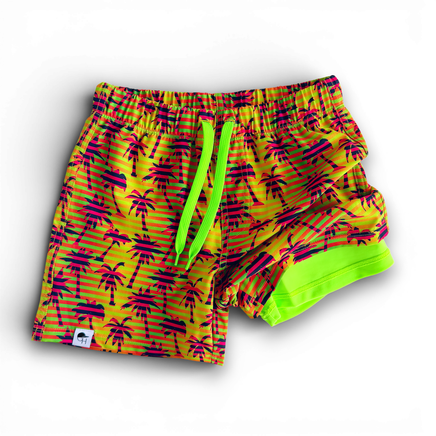 Stripe Palm Spotfast™ Performance Lined Hybrid Swim Shorts