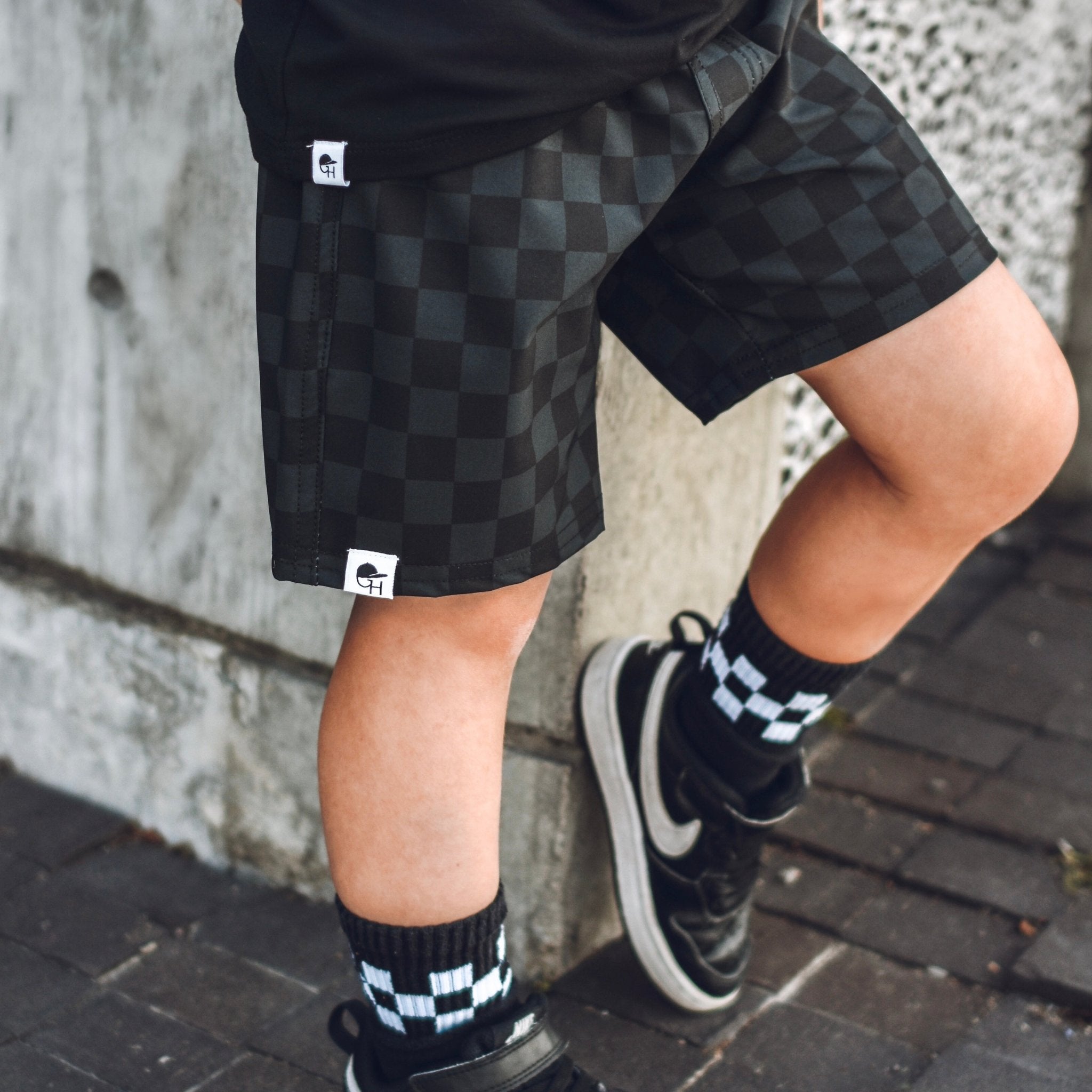 Black Check Hybrid Walk Shorts - George Hats