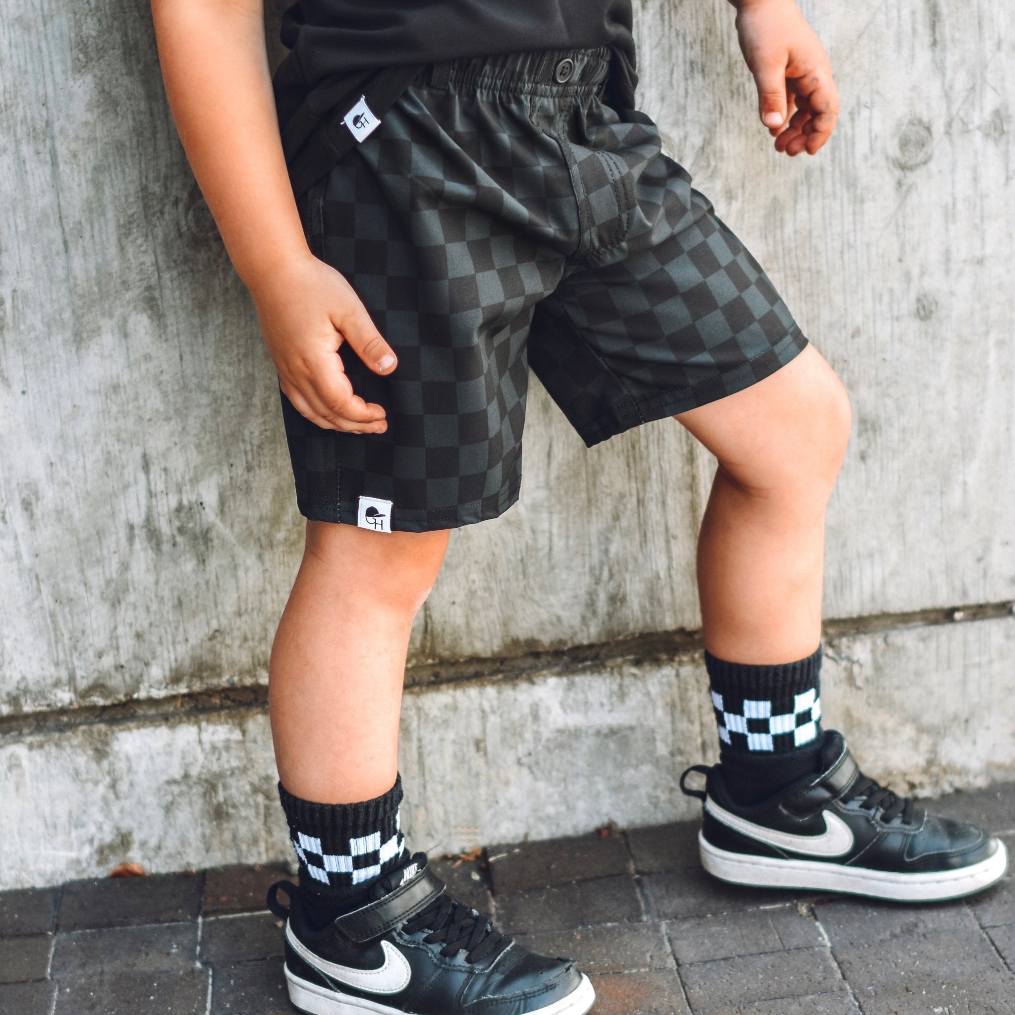 Black Check Hybrid Walk Shorts - George Hats