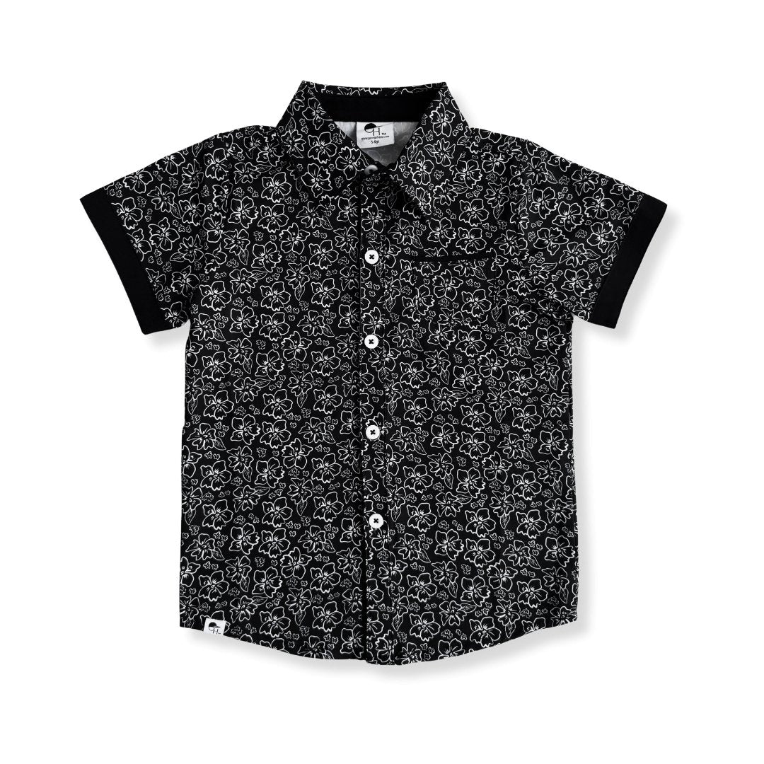 Black Floral Collared Tee - George Hats