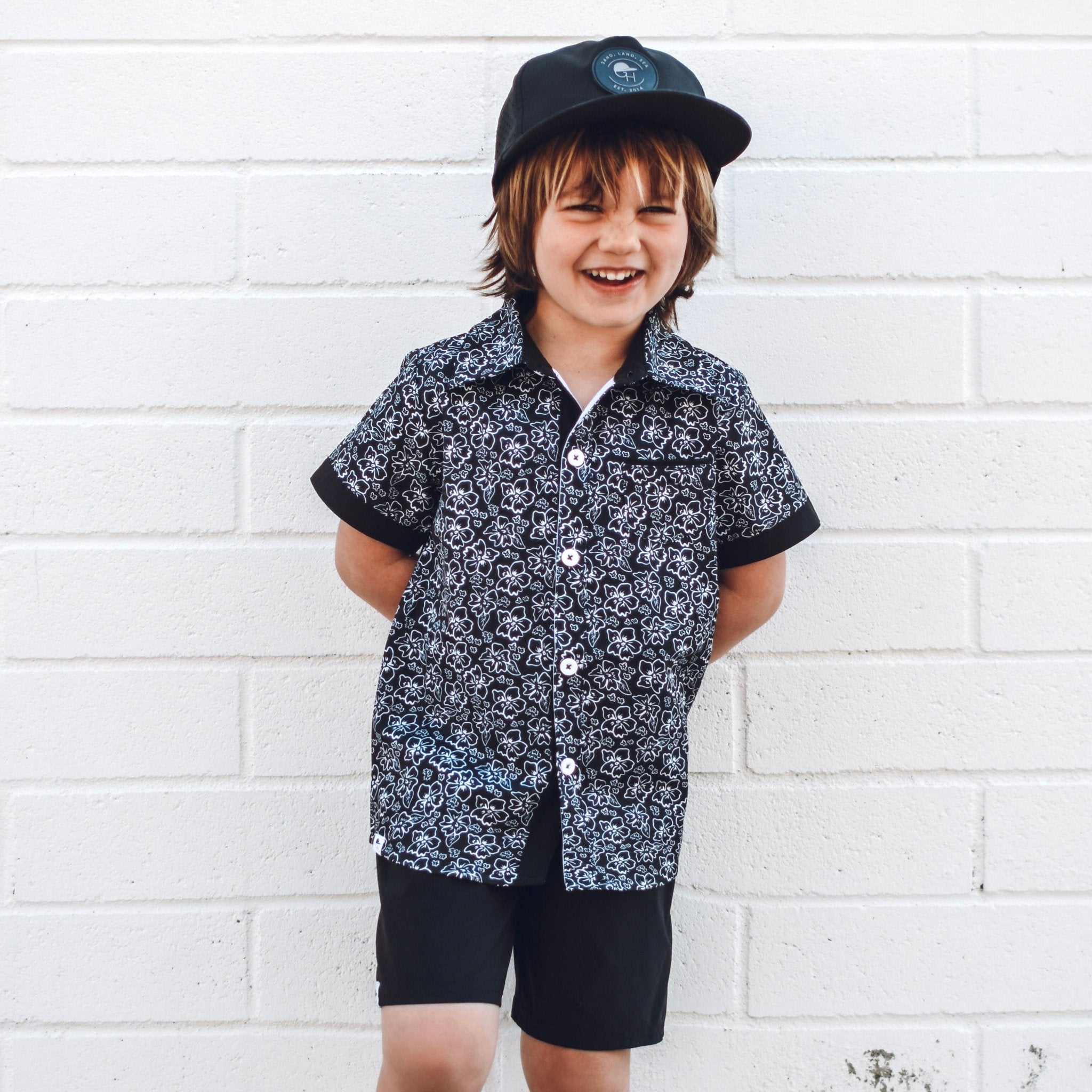 Black Floral Collared Tee - George Hats