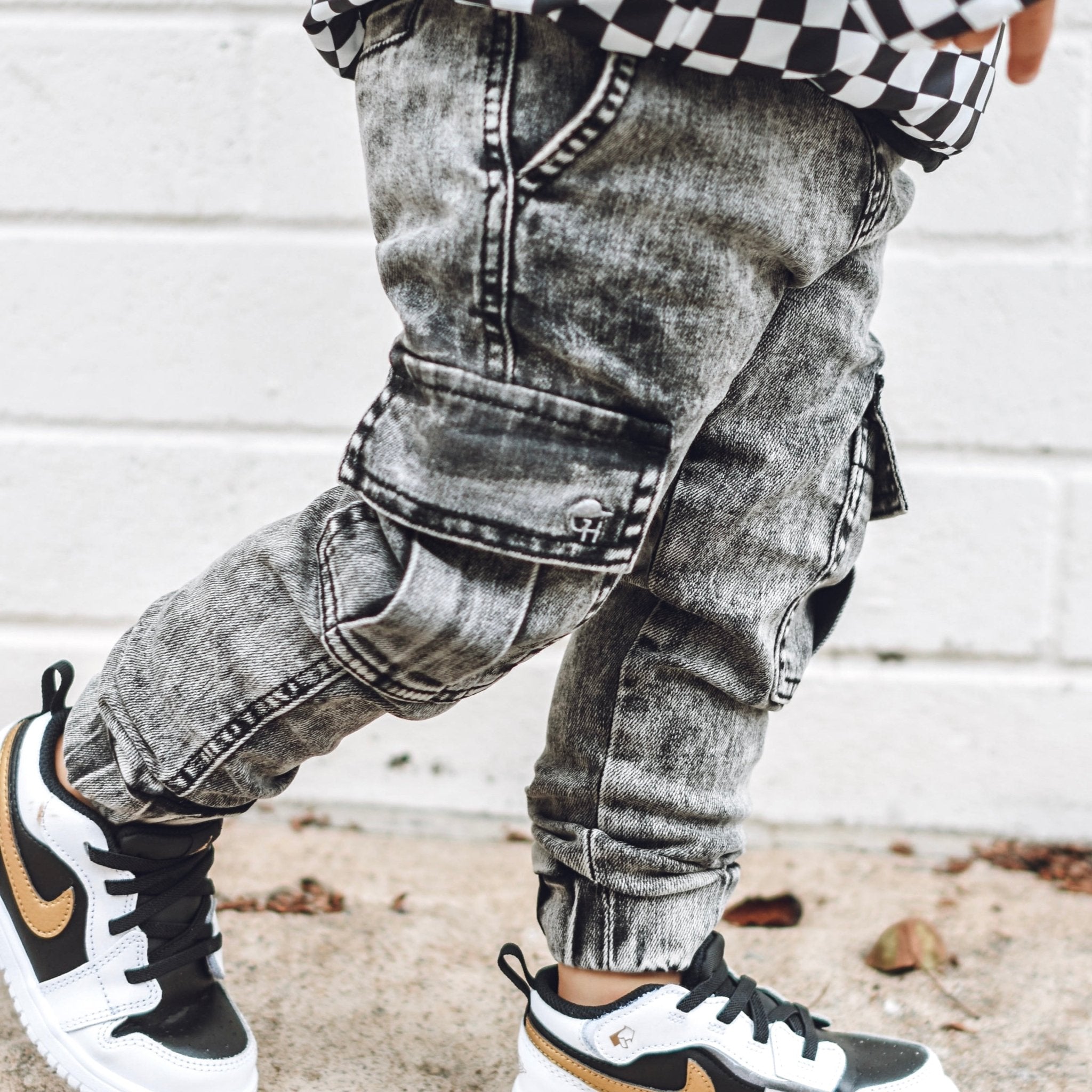 Cargo Acid Wash Black Denim Jogger Pants - George Hats