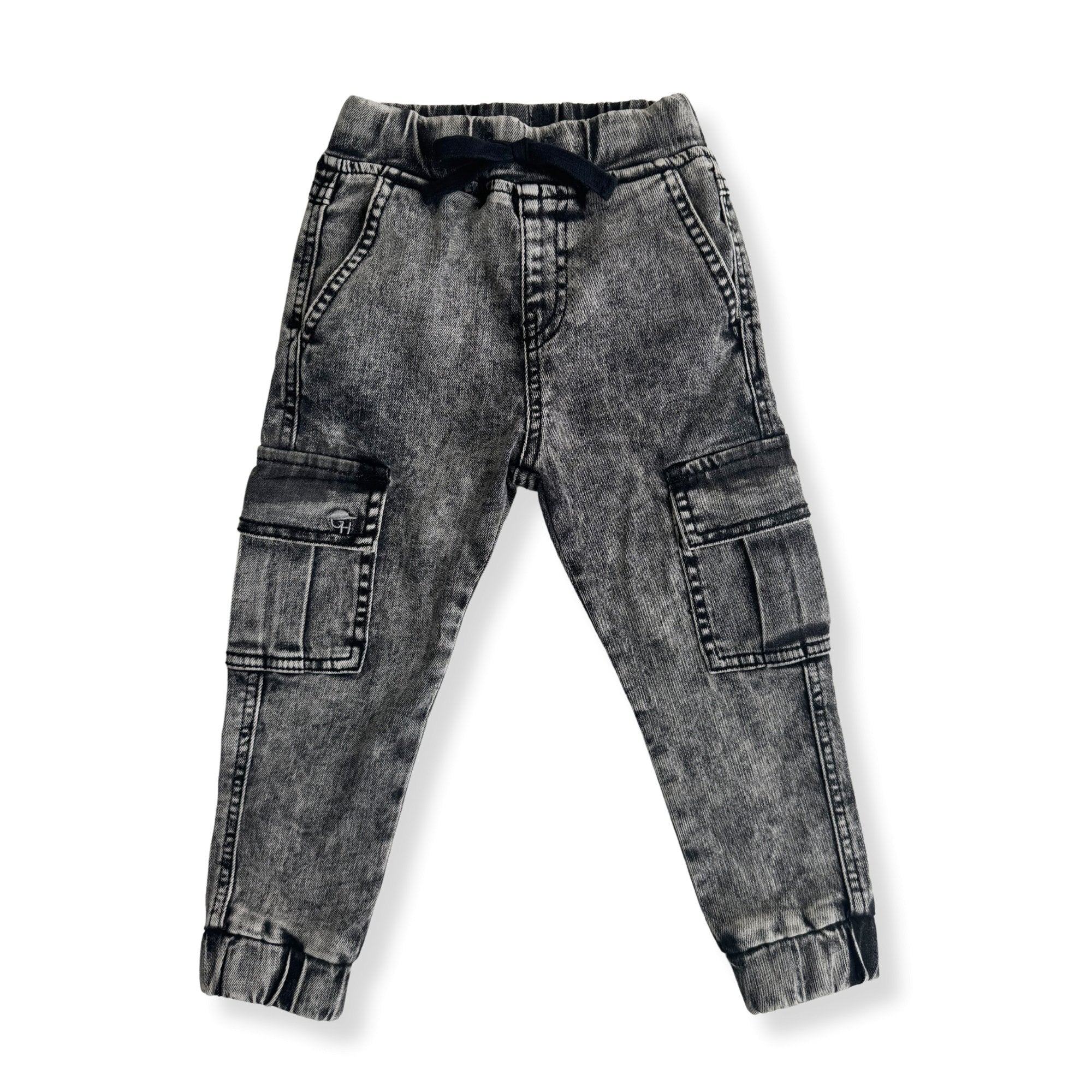 Cargo Acid Wash Black Denim Jogger Pants - George Hats