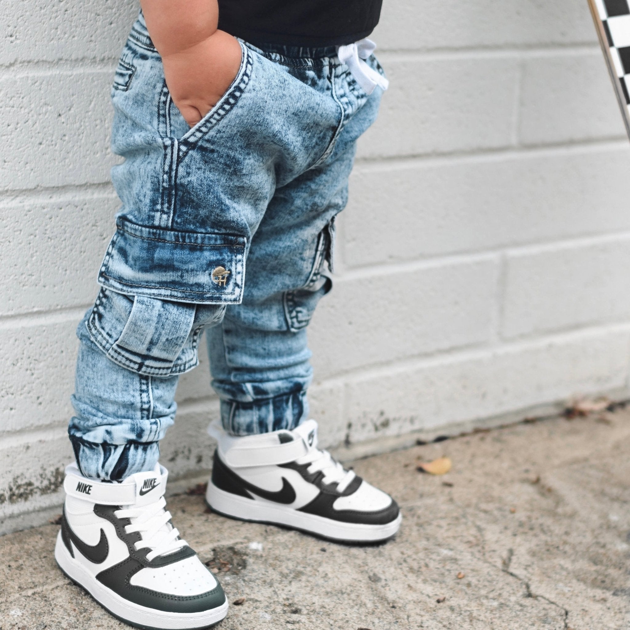 Cargo Acid Wash Blue Denim Jogger Pants - George Hats