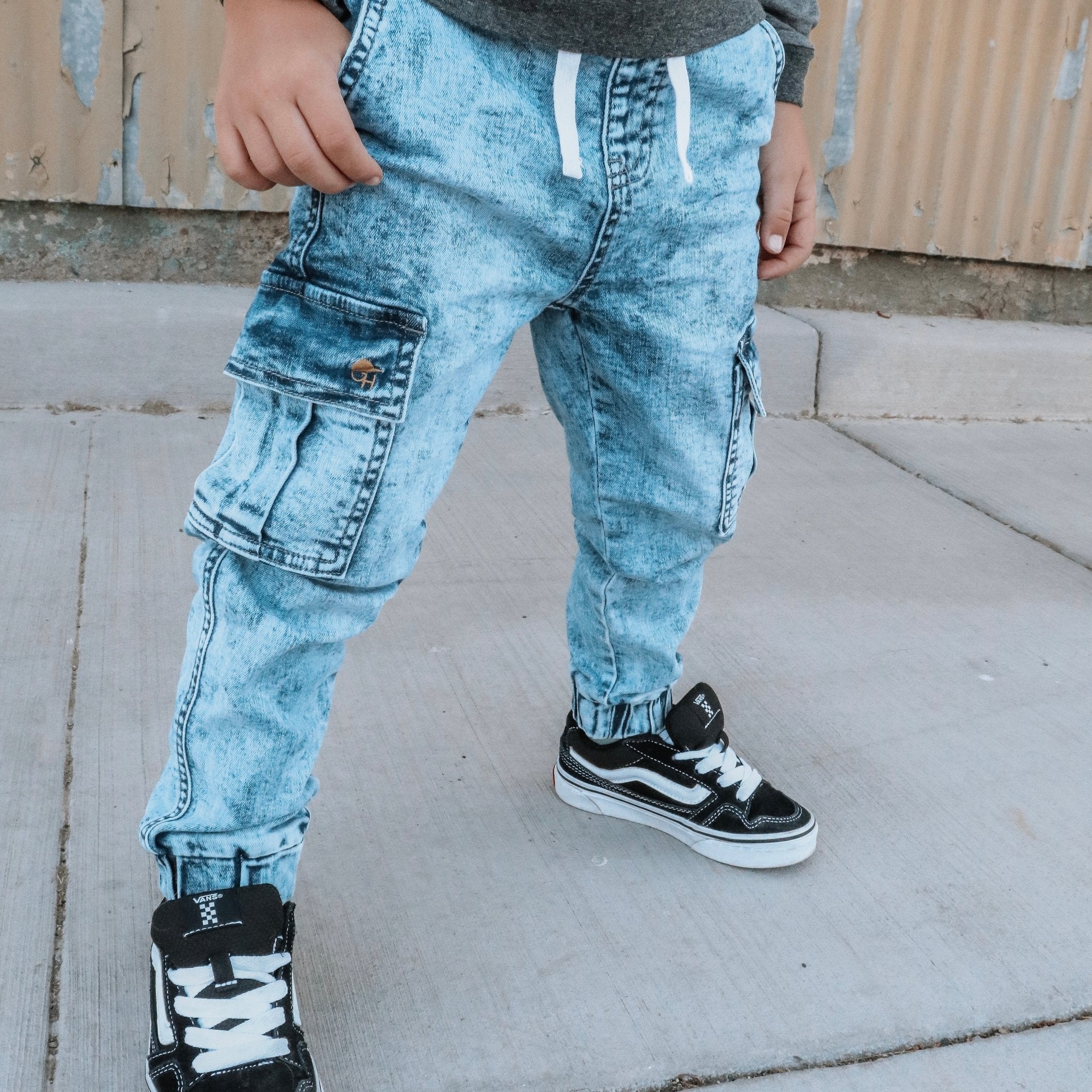 Cargo Acid Wash Blue Denim Jogger Pants - George Hats