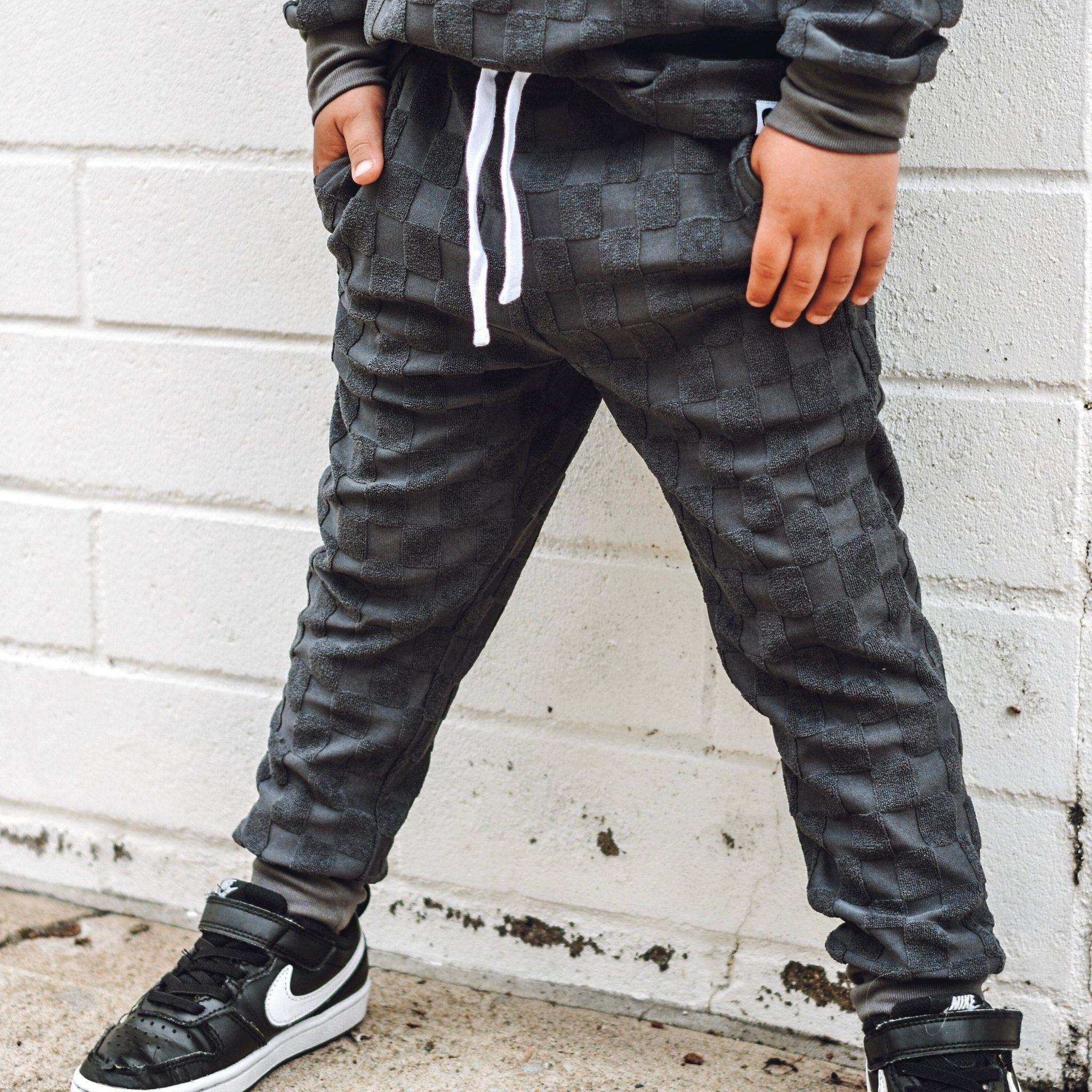 Charcoal Check Terry Joggers - George Hats