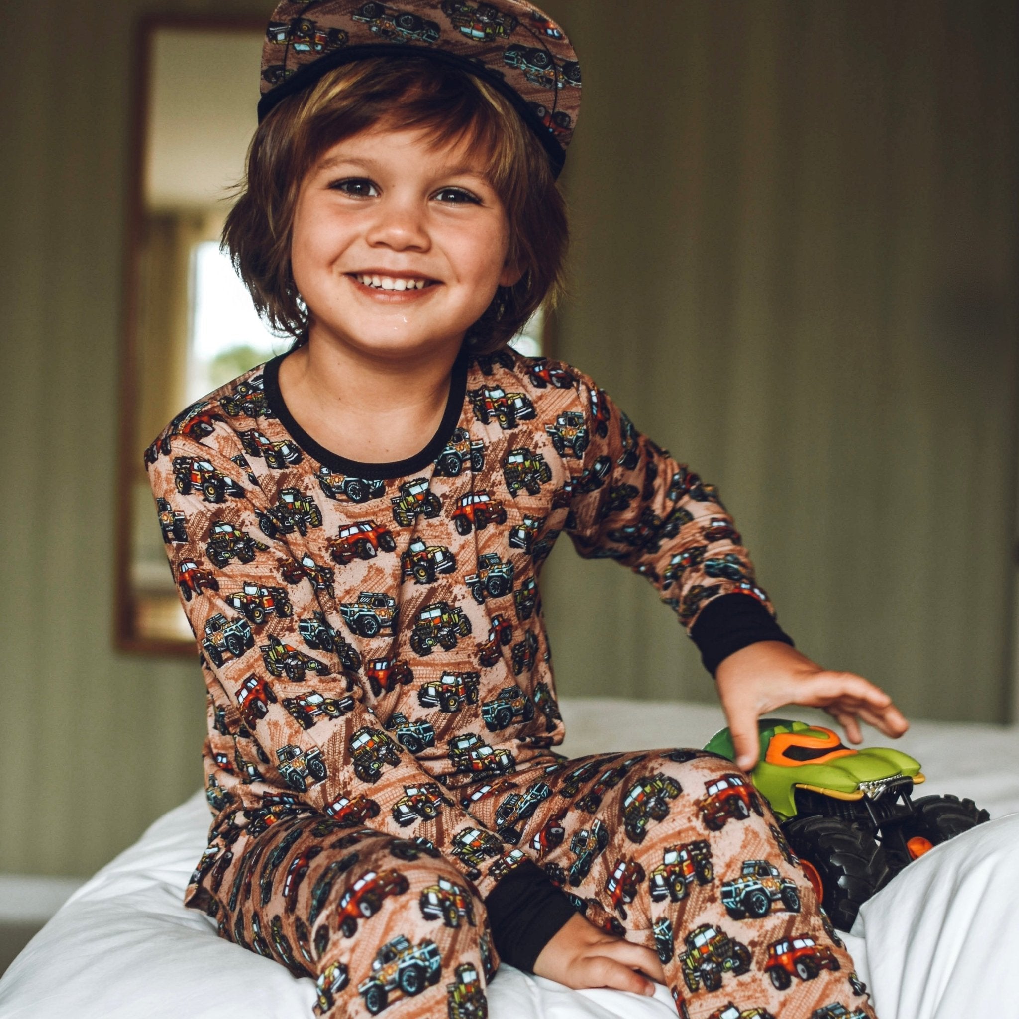 Dirt Truck Bamboo Long Sleeve Pajamas - George Hats