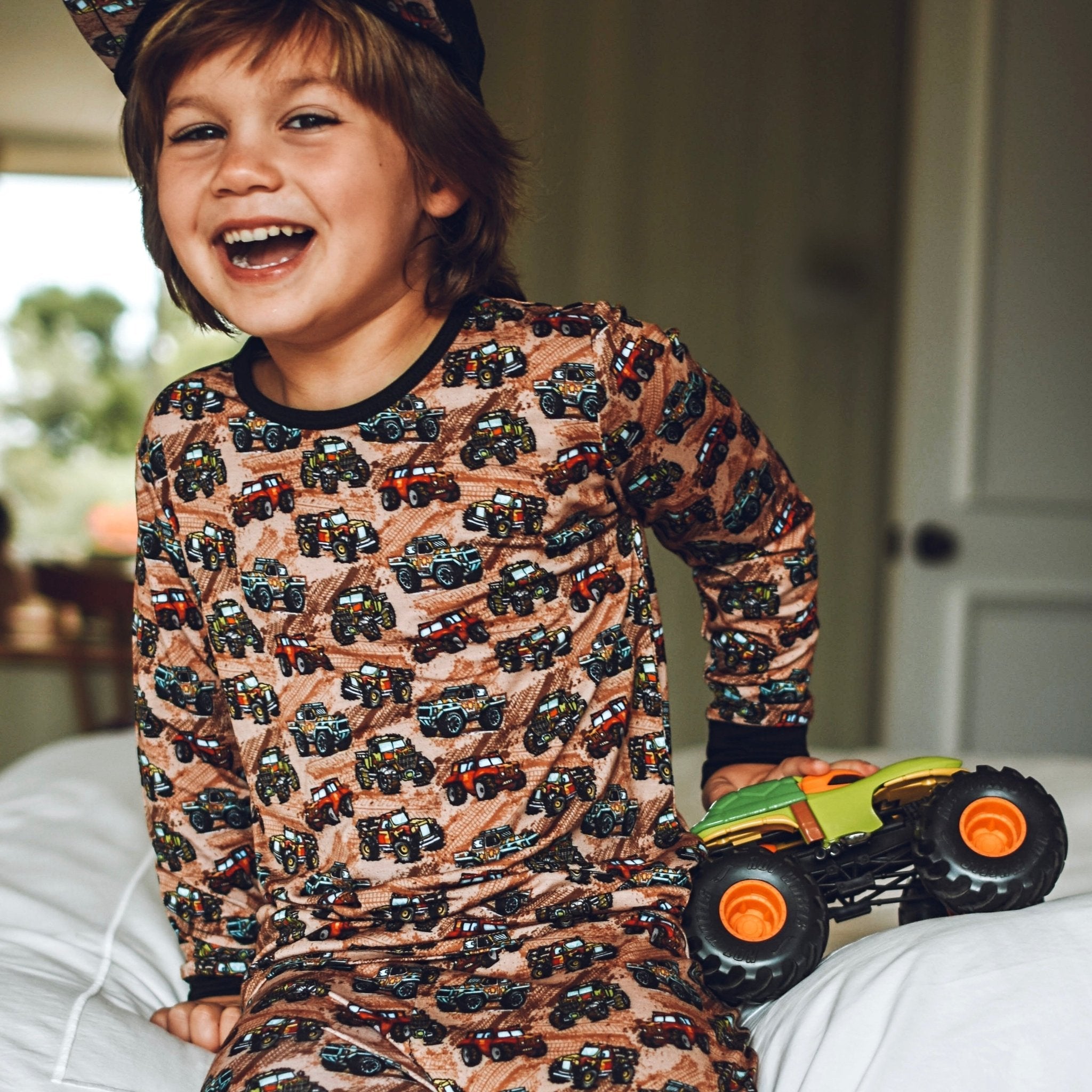 Dirt Truck Bamboo Long Sleeve Pajamas - George Hats