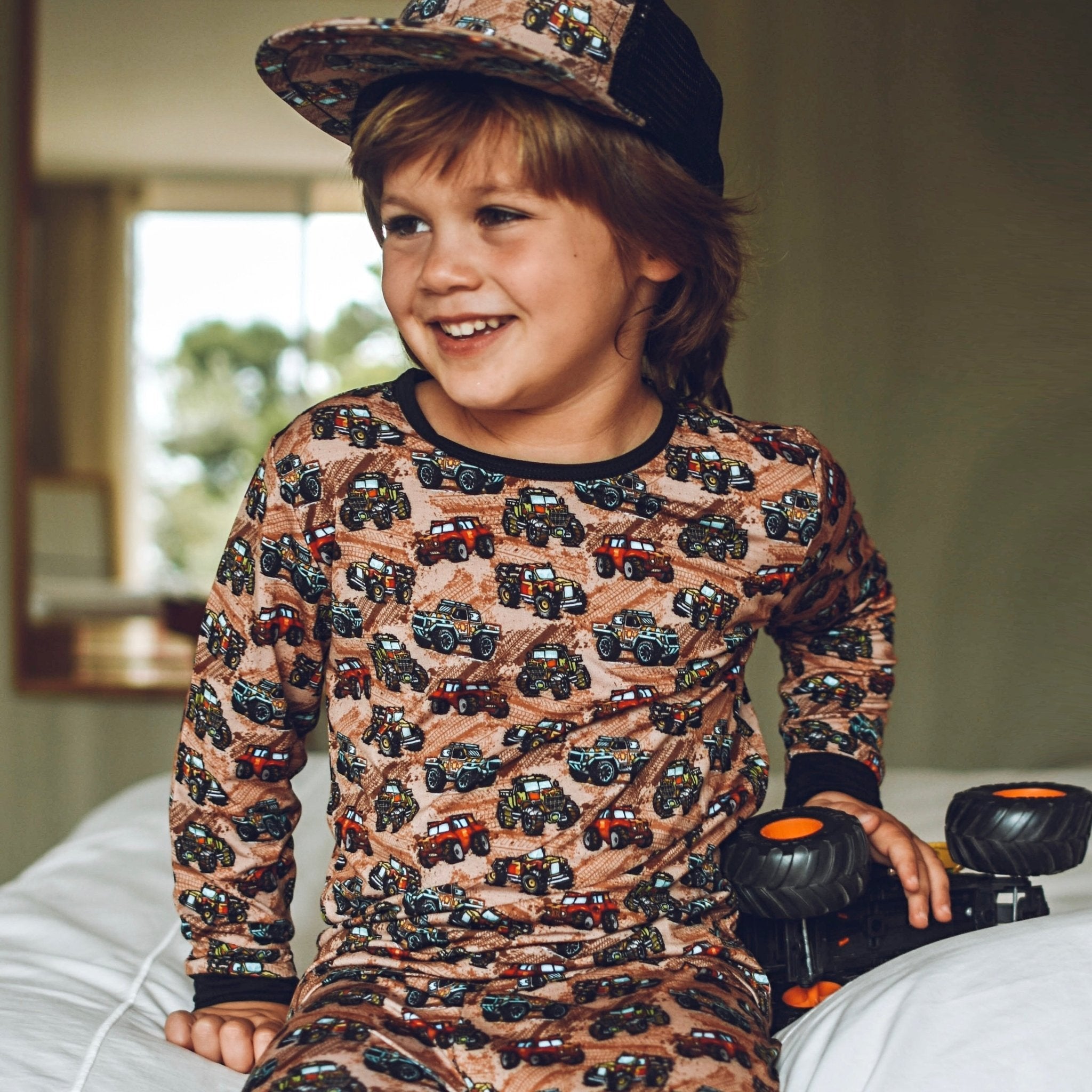 Dirt Truck Bamboo Long Sleeve Pajamas - George Hats