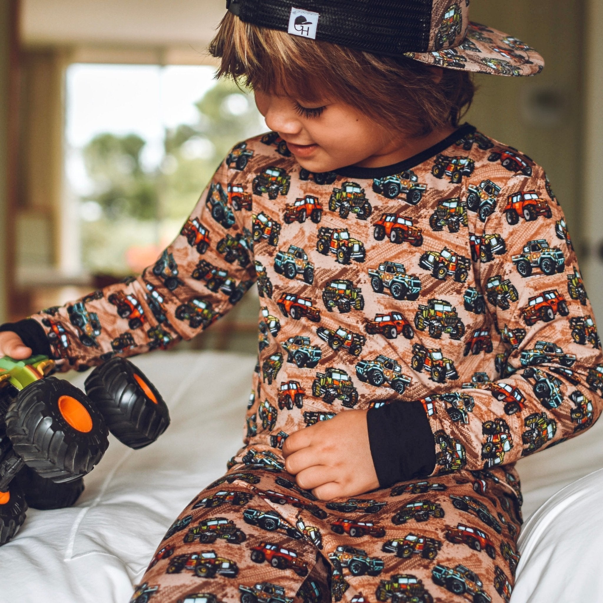 Dirt Truck Bamboo Long Sleeve Pajamas - George Hats