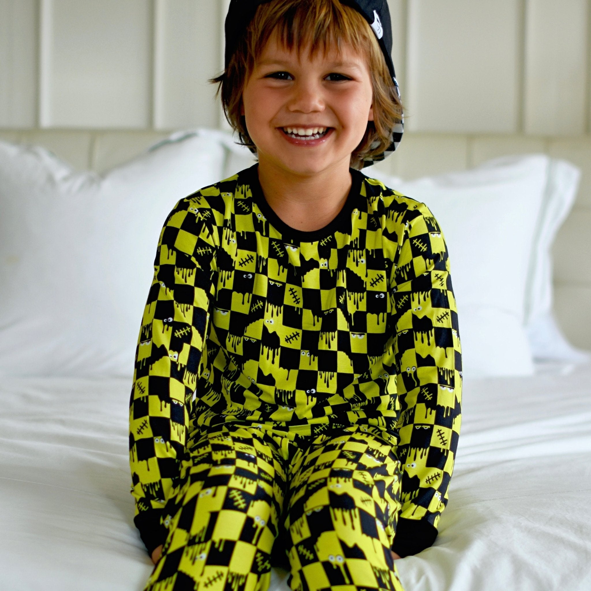 Frankenstein Check Bamboo Long Sleeve Pajamas - George Hats