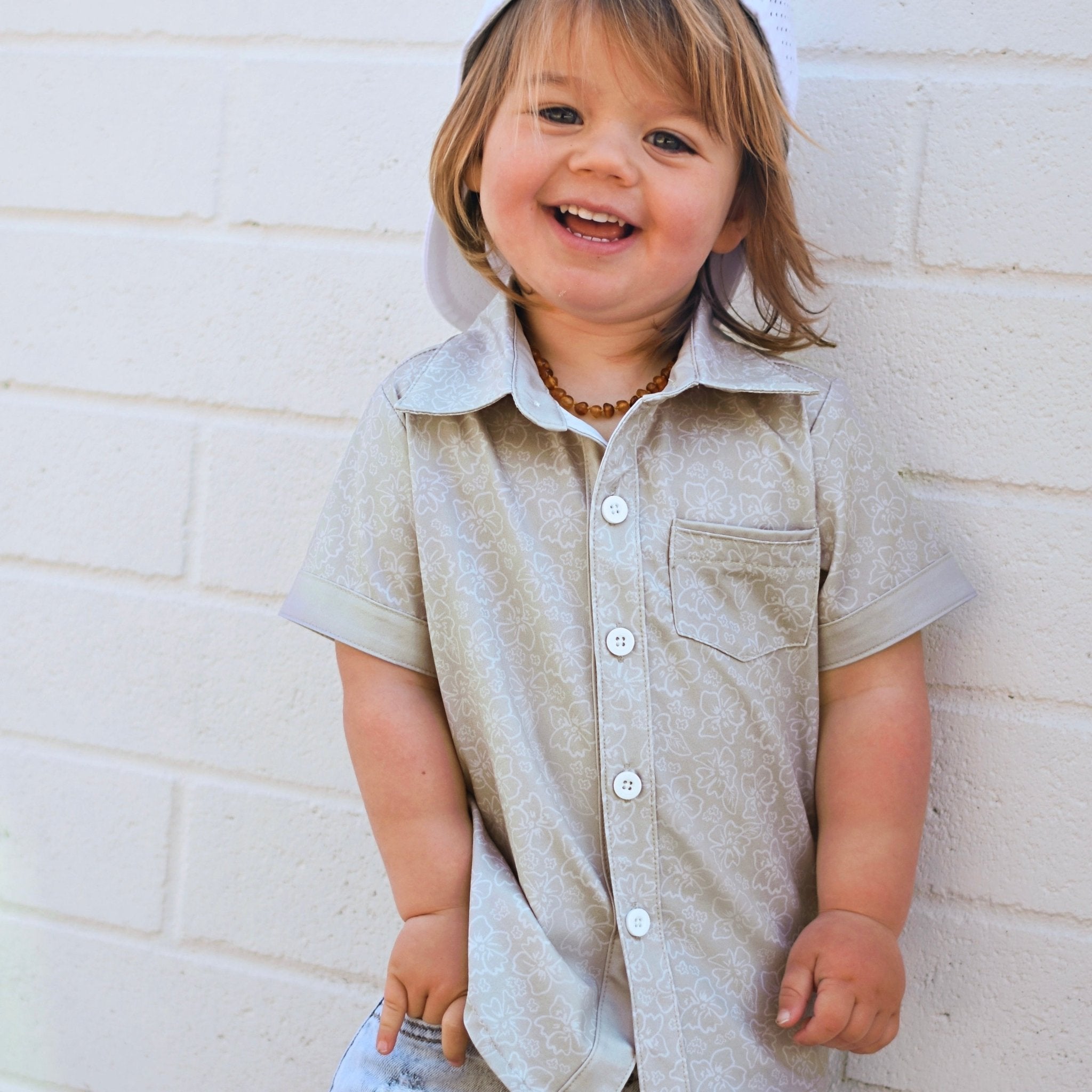 Green Floral Collared Tee - George Hats