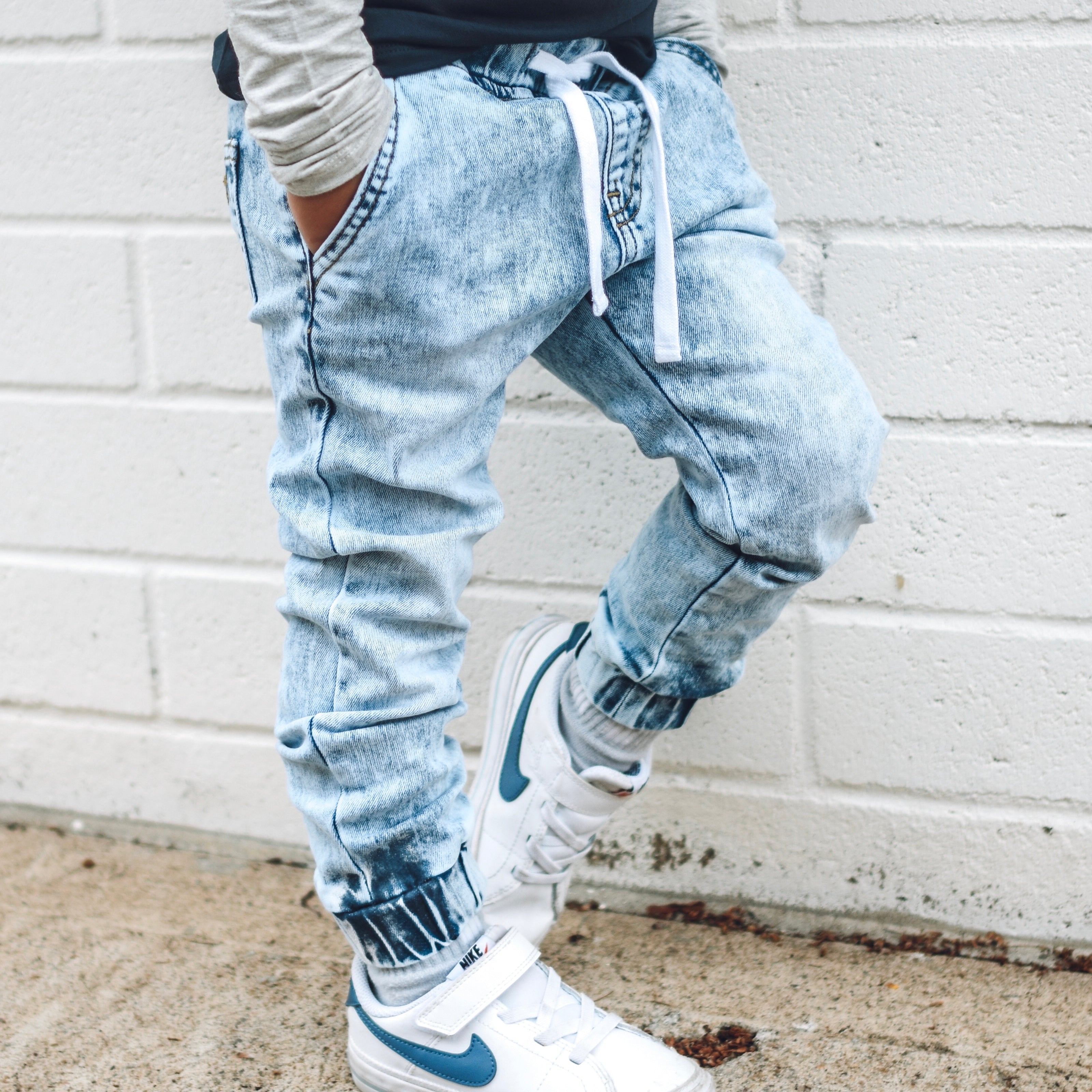 Acid Wash Blue Denim Jogger Pants