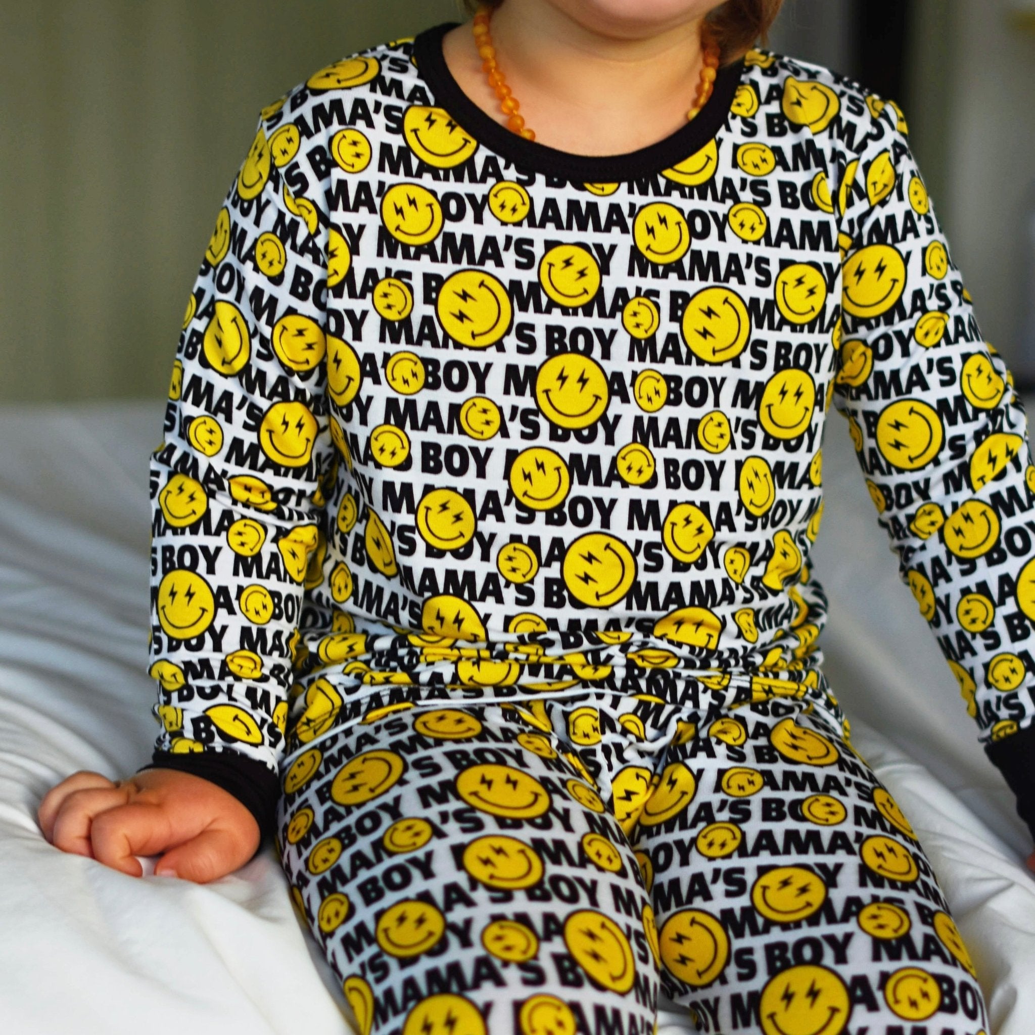 Mama Boy Smiley Bamboo Long Sleeve Pajamas - George Hats