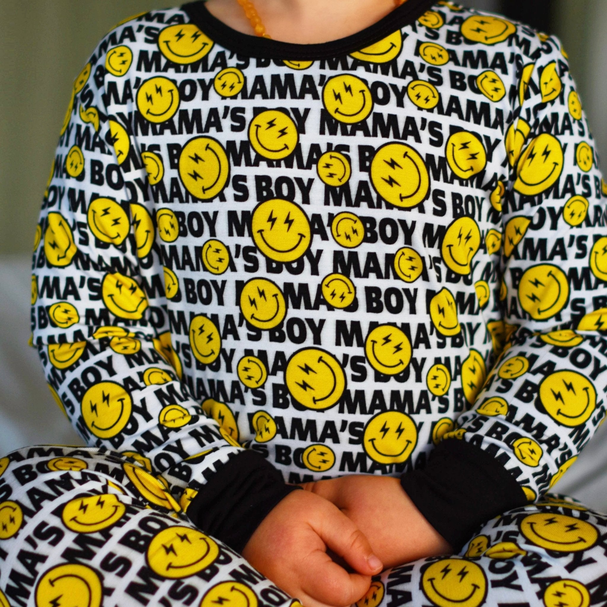 Mama Boy Smiley Bamboo Long Sleeve Pajamas - George Hats