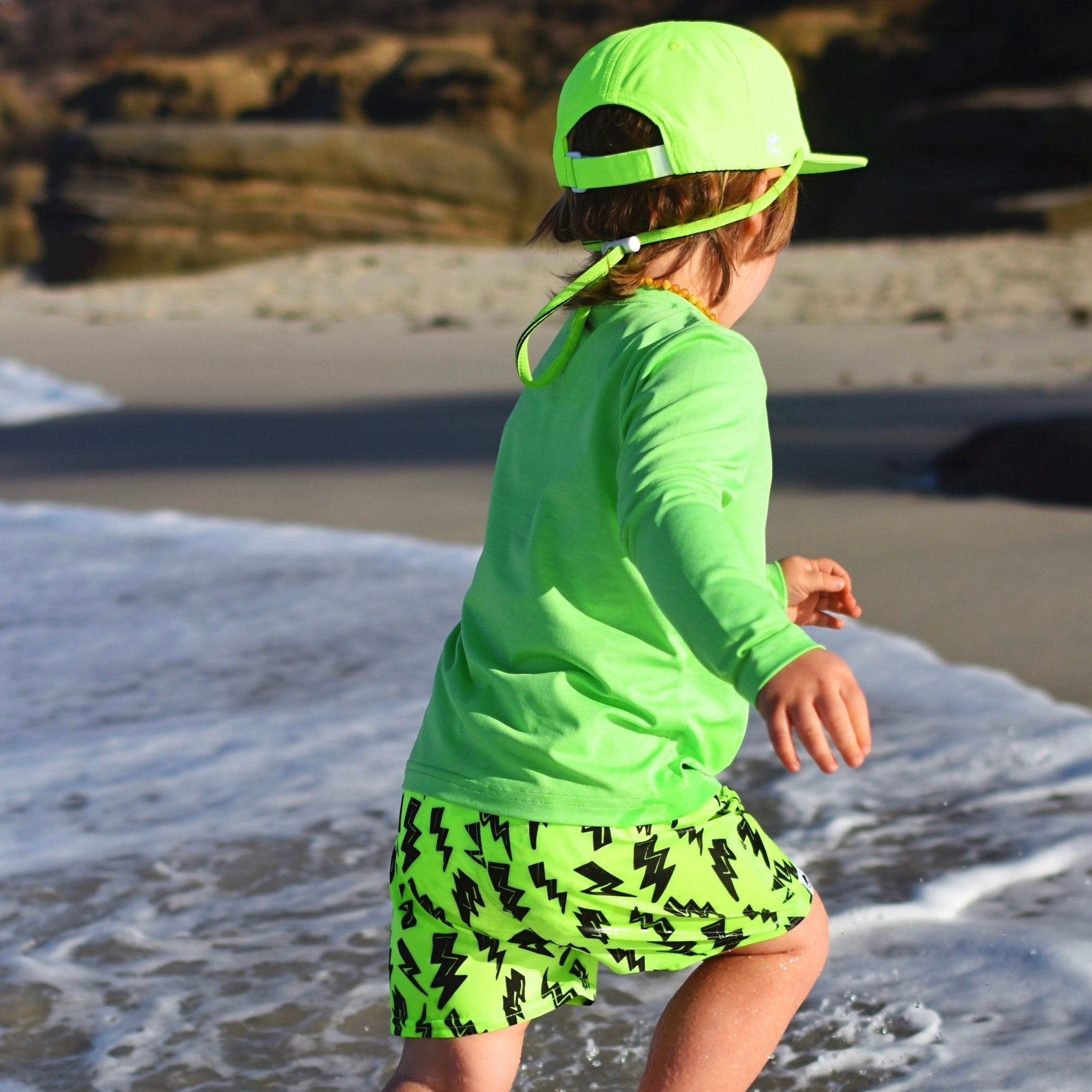 Neon Green Bolt Hybrid Swim Shorts - George Hats