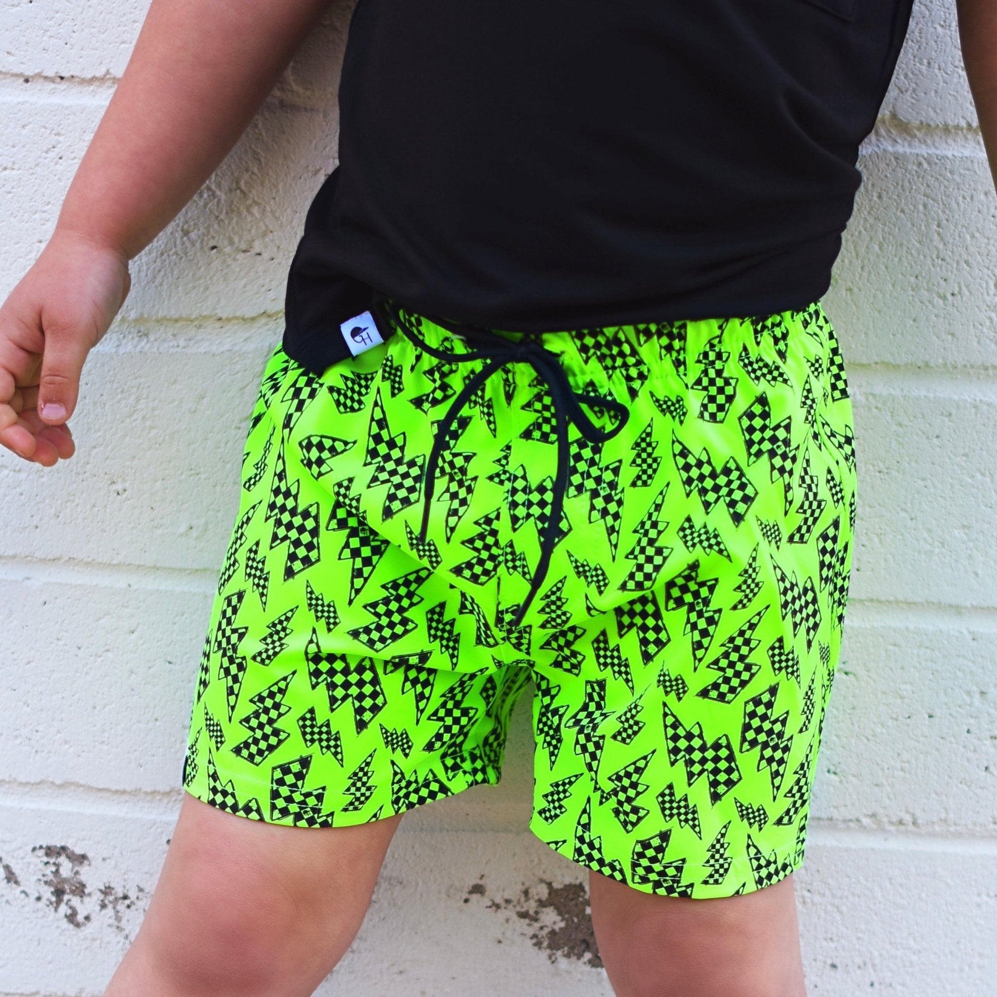 Neon Green Bolt Hybrid Swim Shorts - George Hats