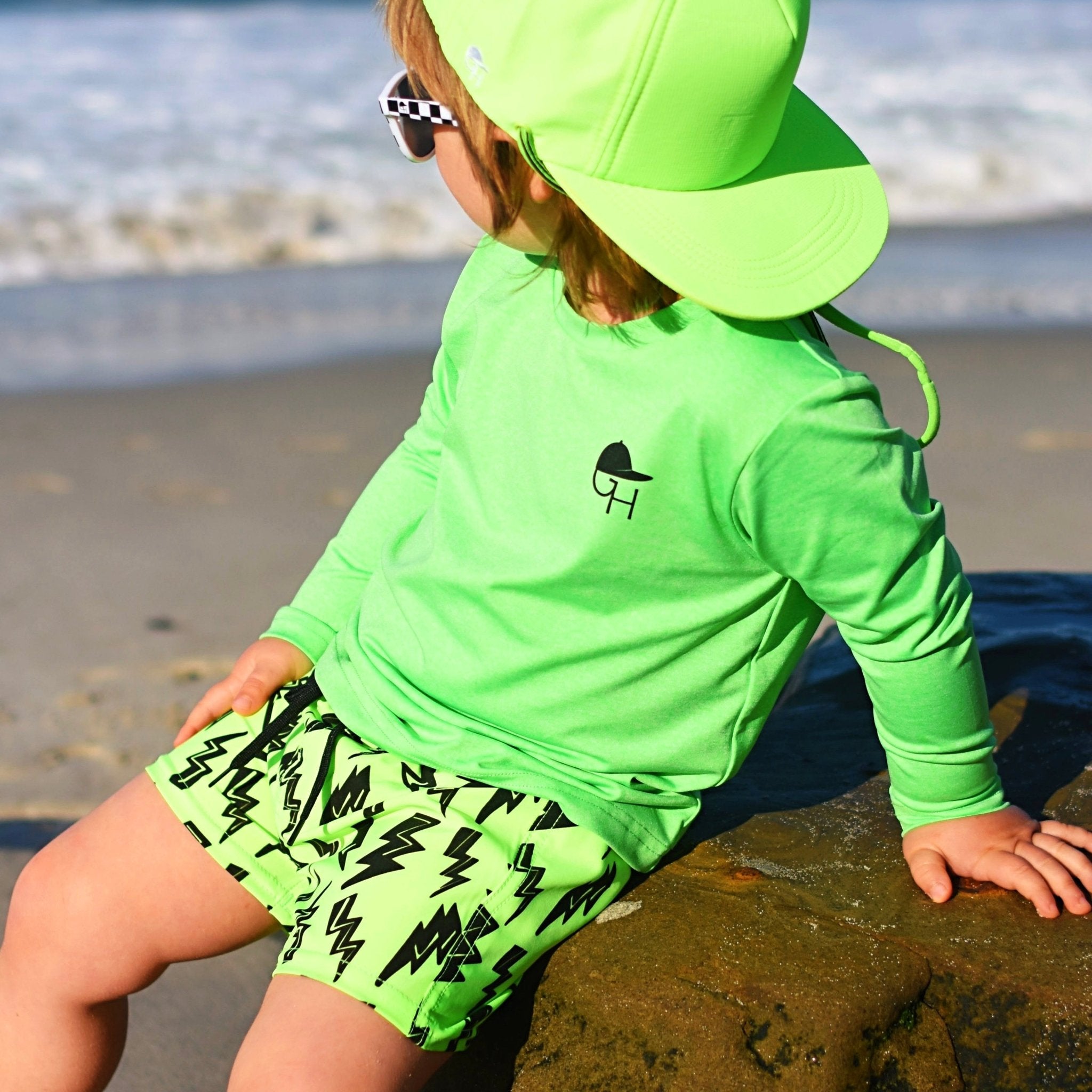 Neon Green Bolt Hybrid Swim Shorts - George Hats