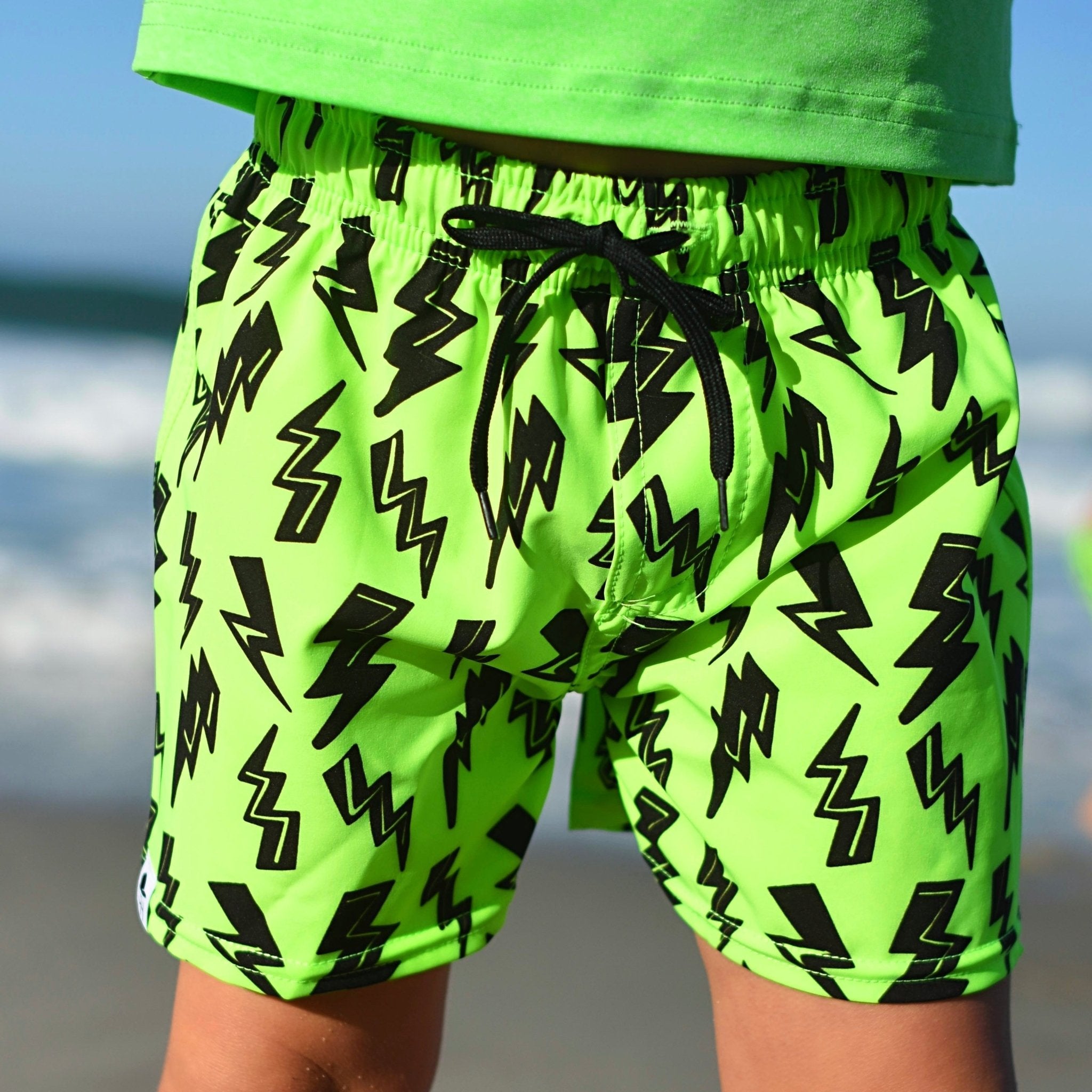 Neon Green Bolt Hybrid Swim Shorts - George Hats