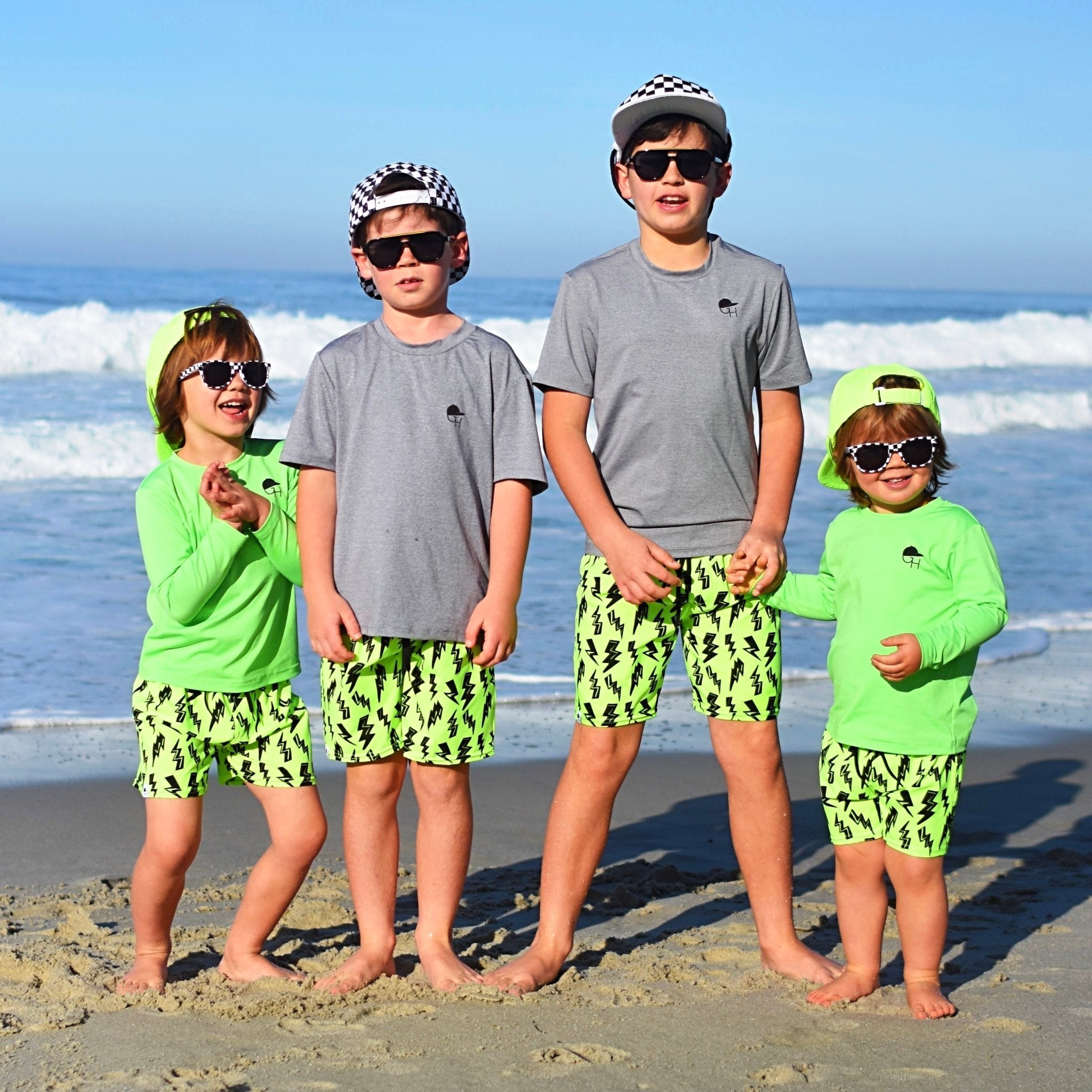 Neon Green Bolt Hybrid Swim Shorts - George Hats