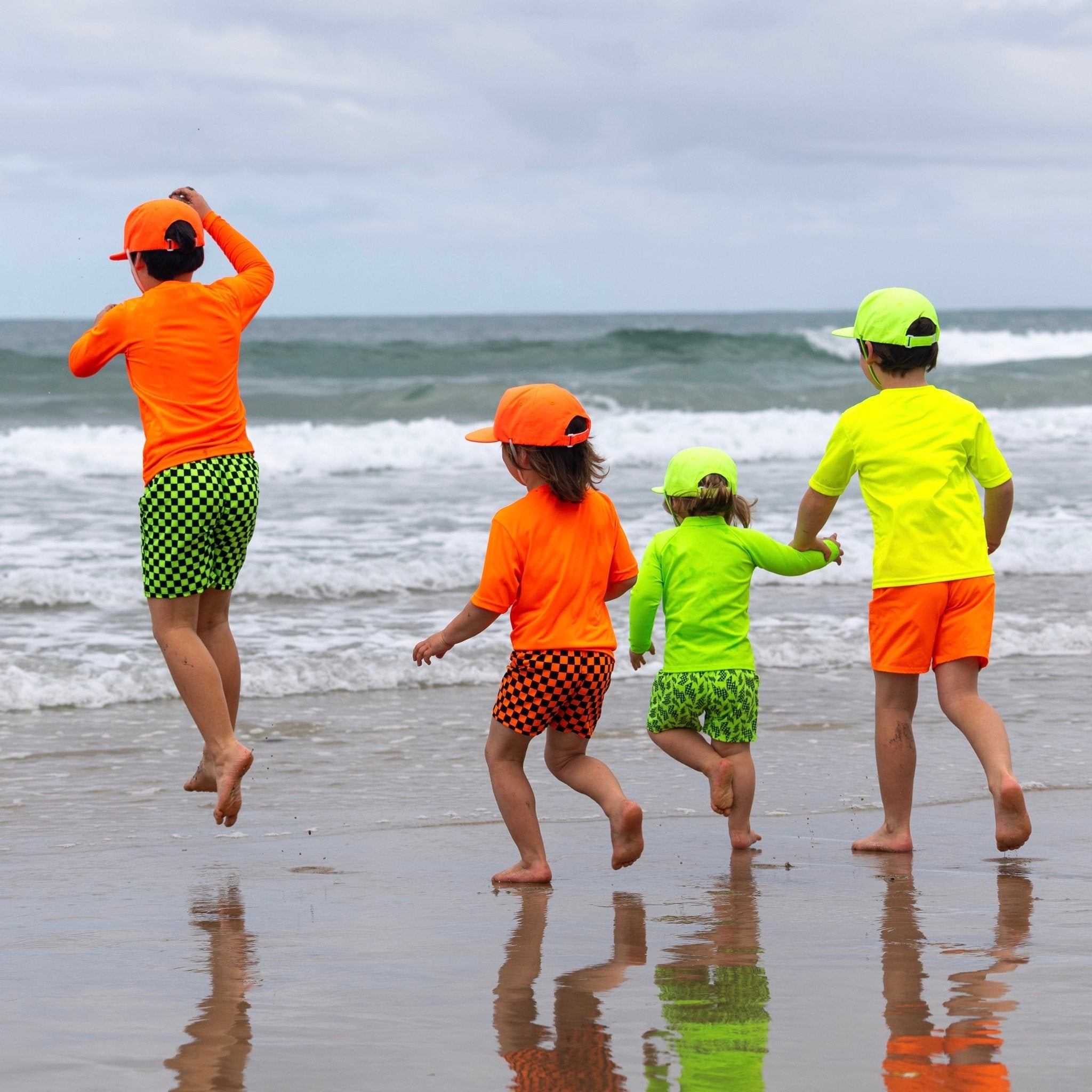 Neon Orange Check Hybrid Swim Shorts - George Hats