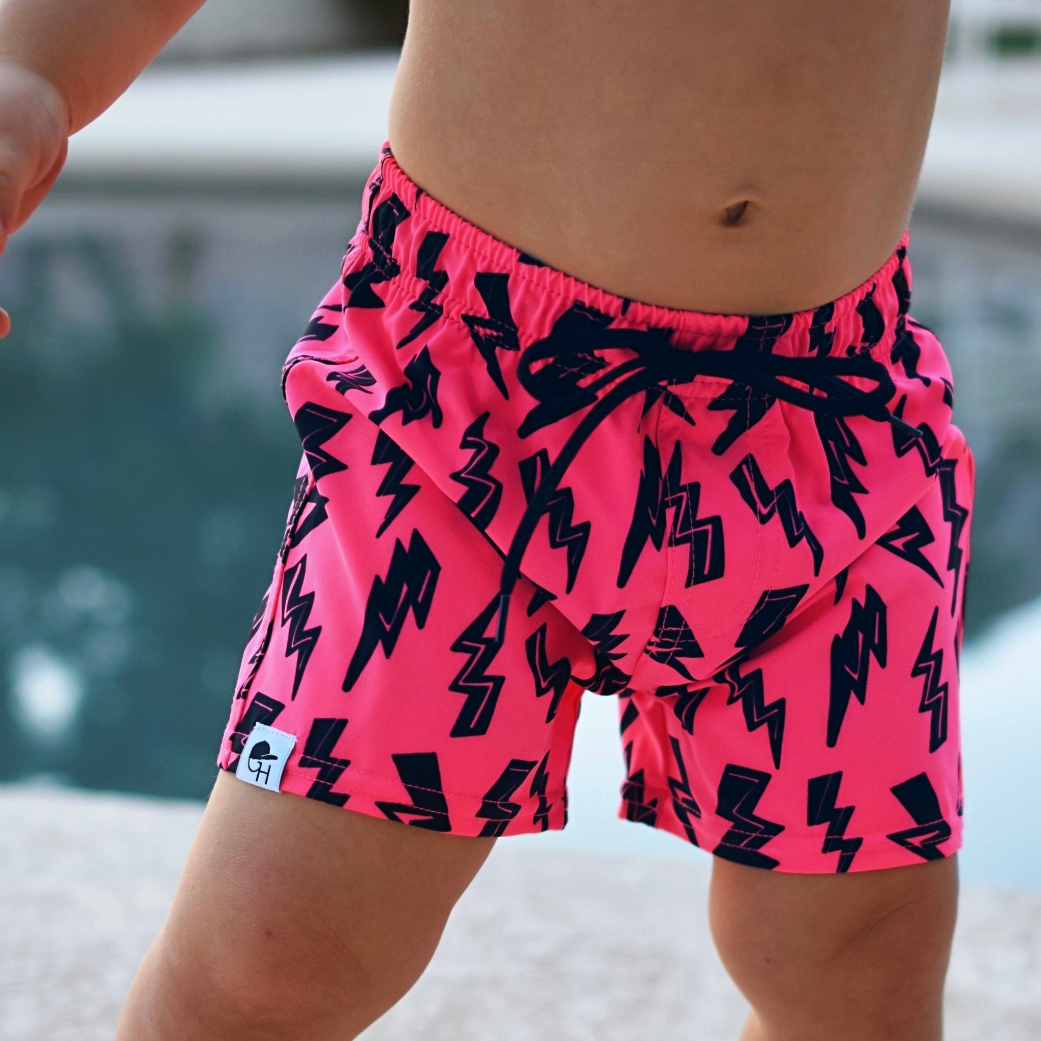 Neon Pink Bolt Hybrid Swim Shorts - George Hats