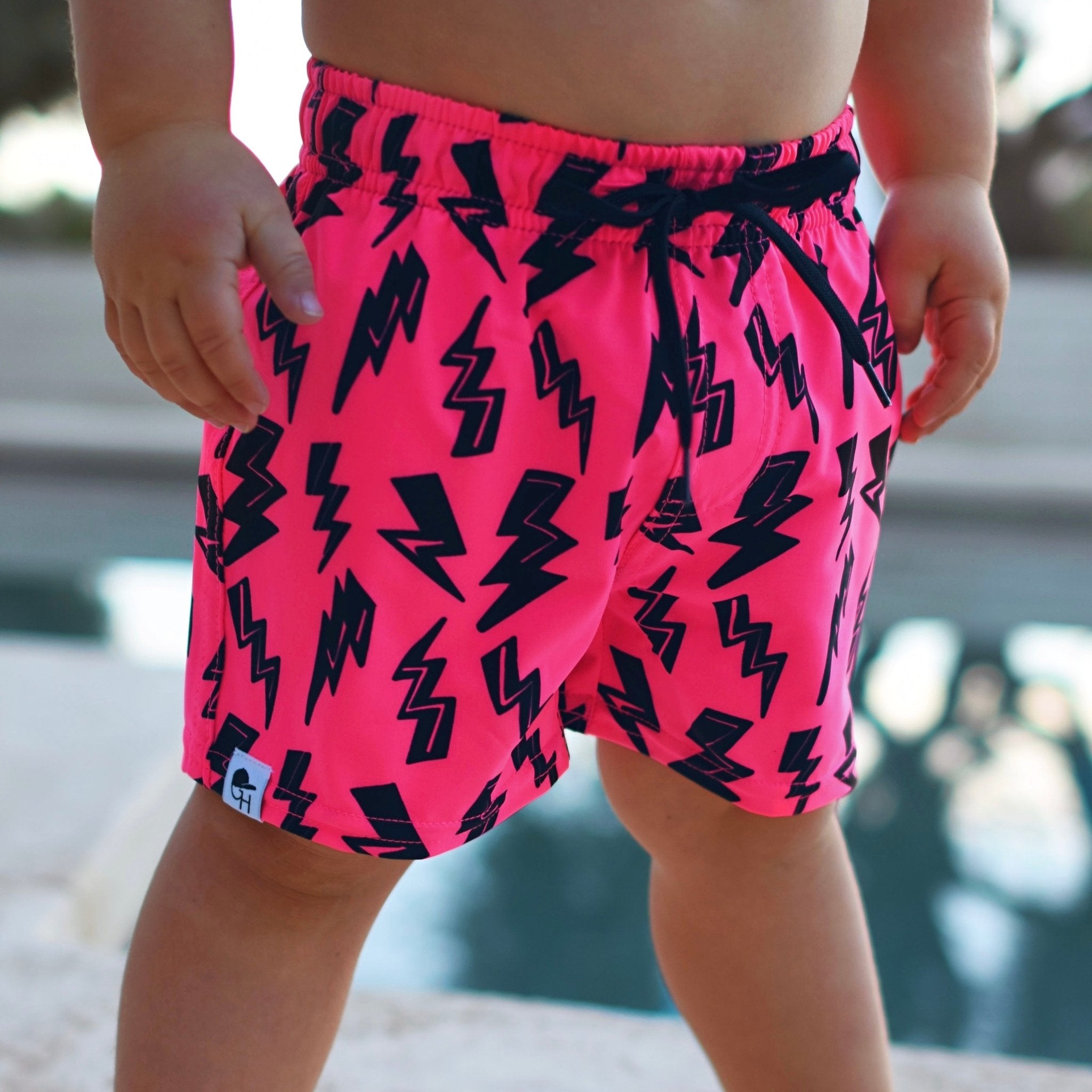 Neon Pink Bolt Hybrid Swim Shorts - George Hats