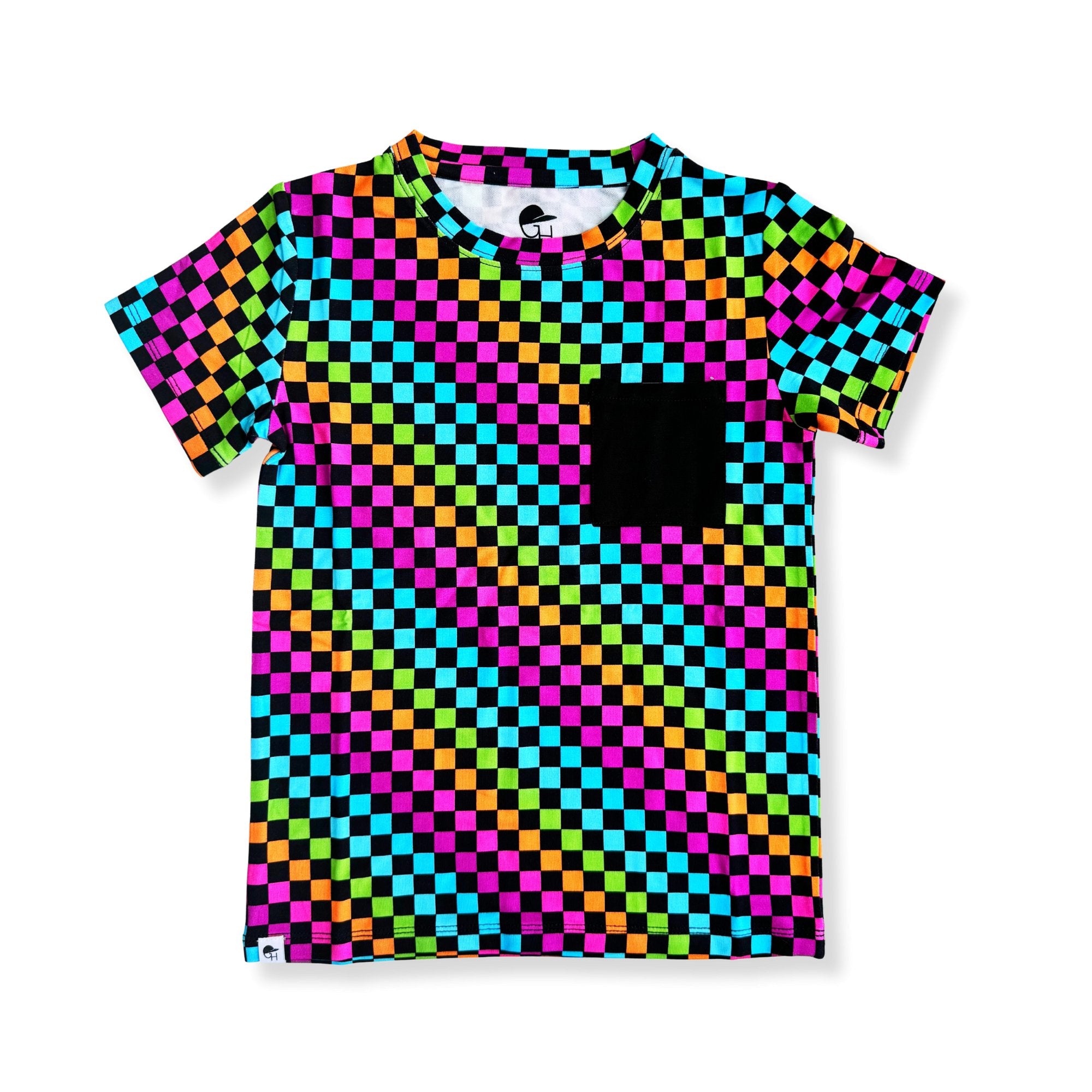 Neon Rainbow Check Bamboo Pocket Tee - George Hats