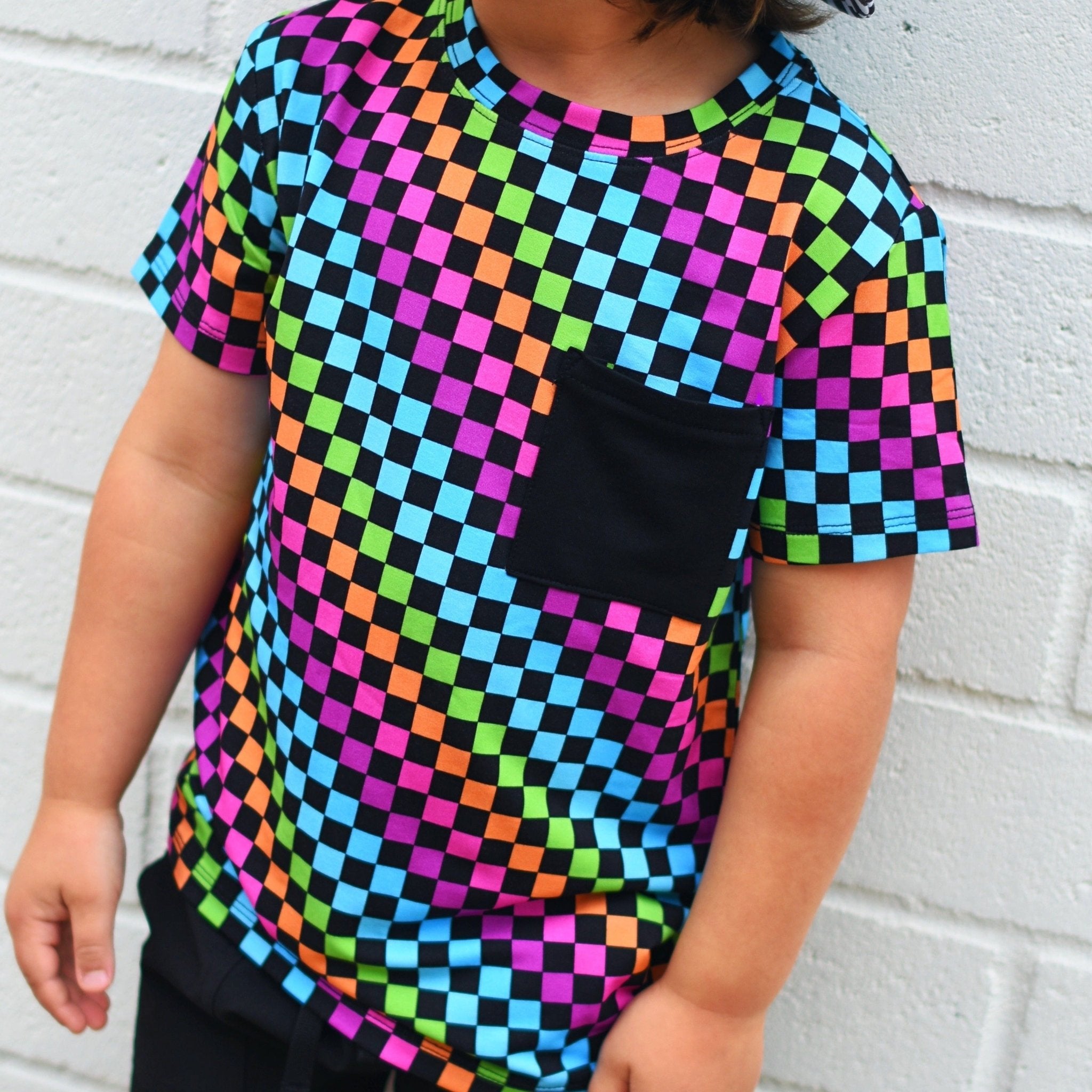 Neon Rainbow Check Bamboo Pocket Tee - George Hats