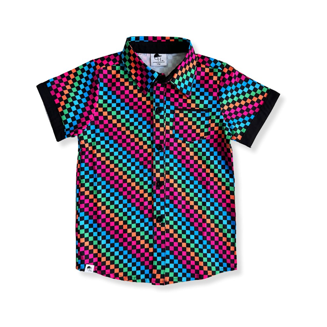 Neon Rainbow Check Collared Tee - George Hats