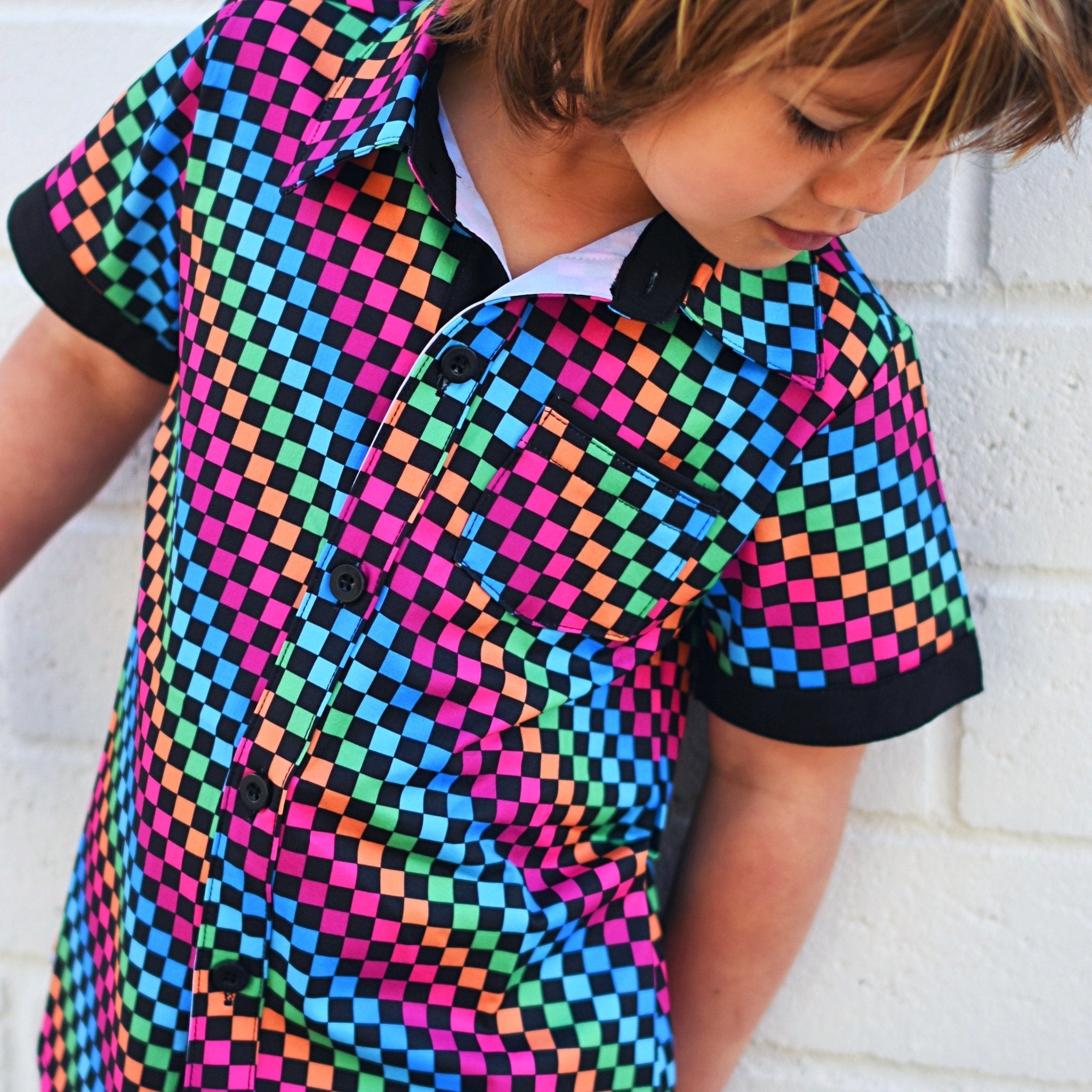 Neon Rainbow Check Collared Tee - George Hats