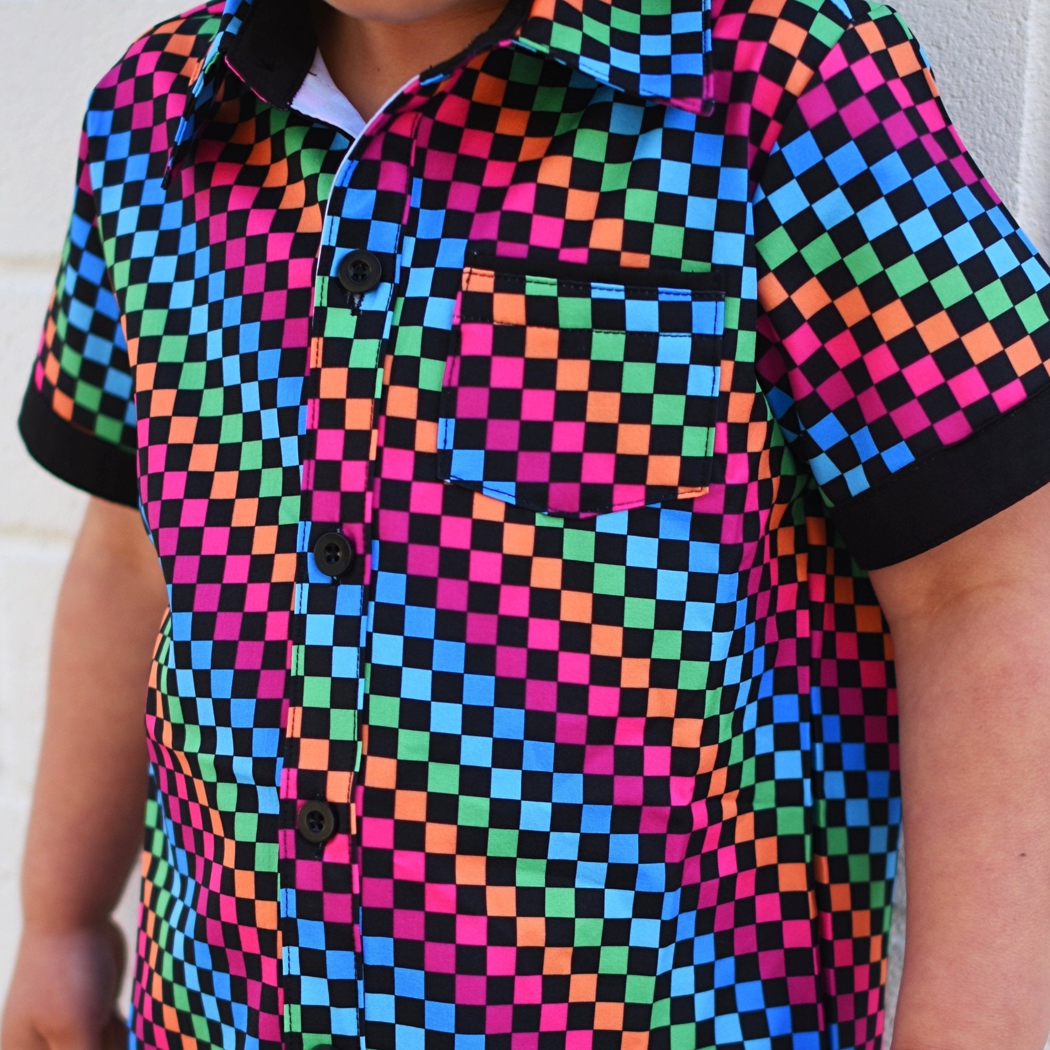 Neon Rainbow Check Collared Tee - George Hats