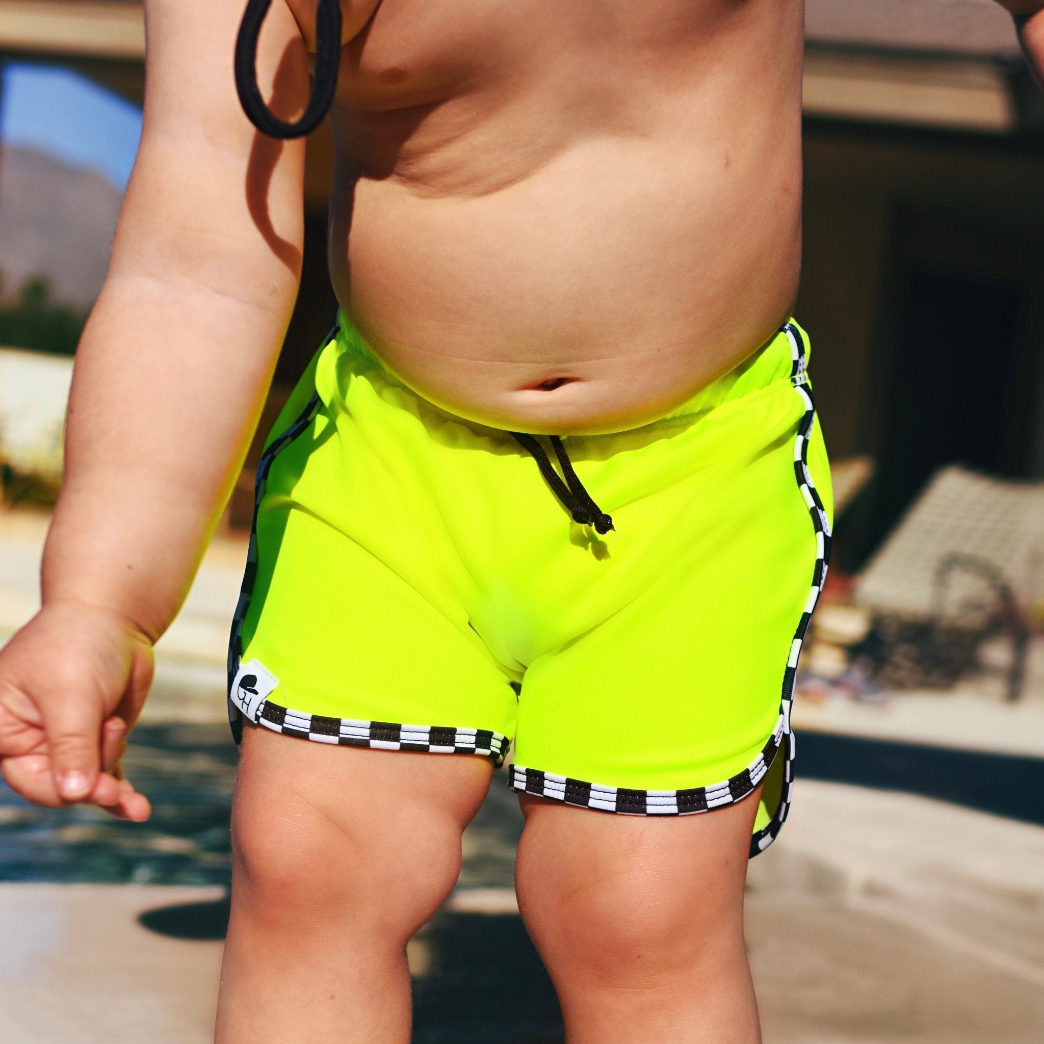 Neon Yellow Check Track Swim Shorts - George Hats