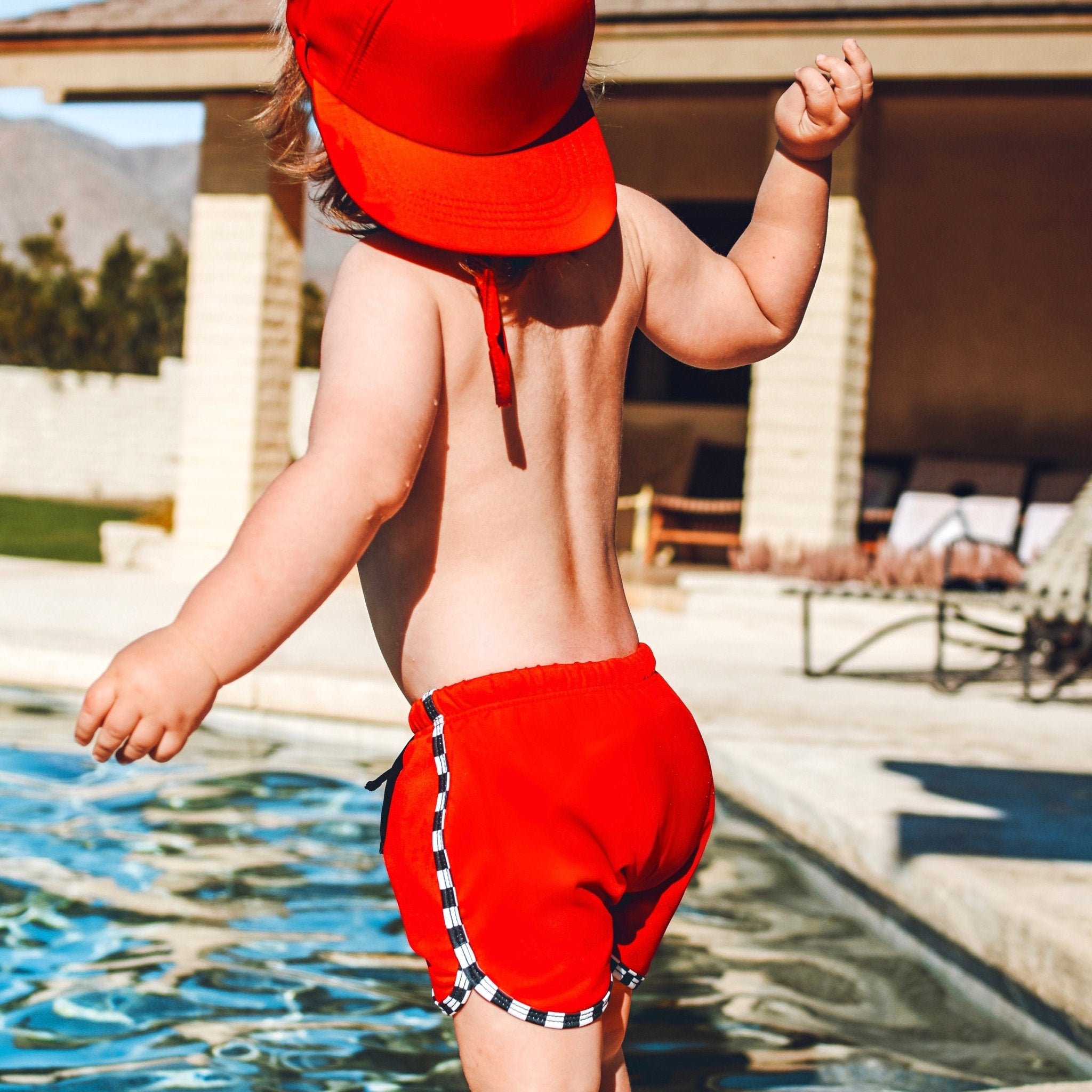 Red Check Track Swim Shorts - George Hats