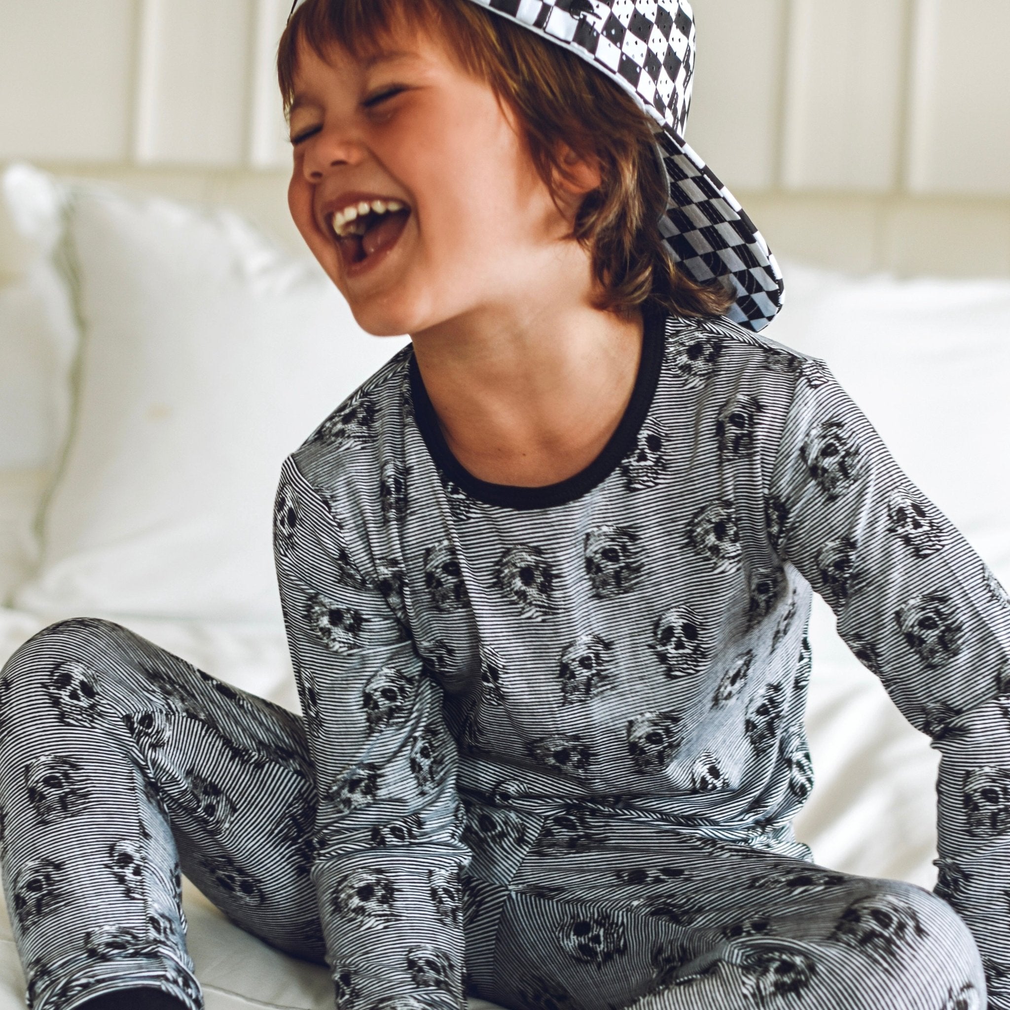 Skull Stripe Bamboo Long Sleeve Pajamas - George Hats