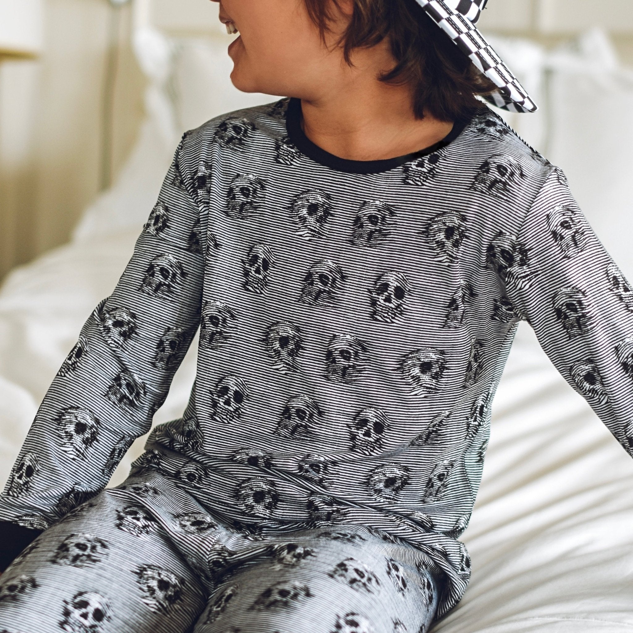 Skull Stripe Bamboo Long Sleeve Pajamas - George Hats