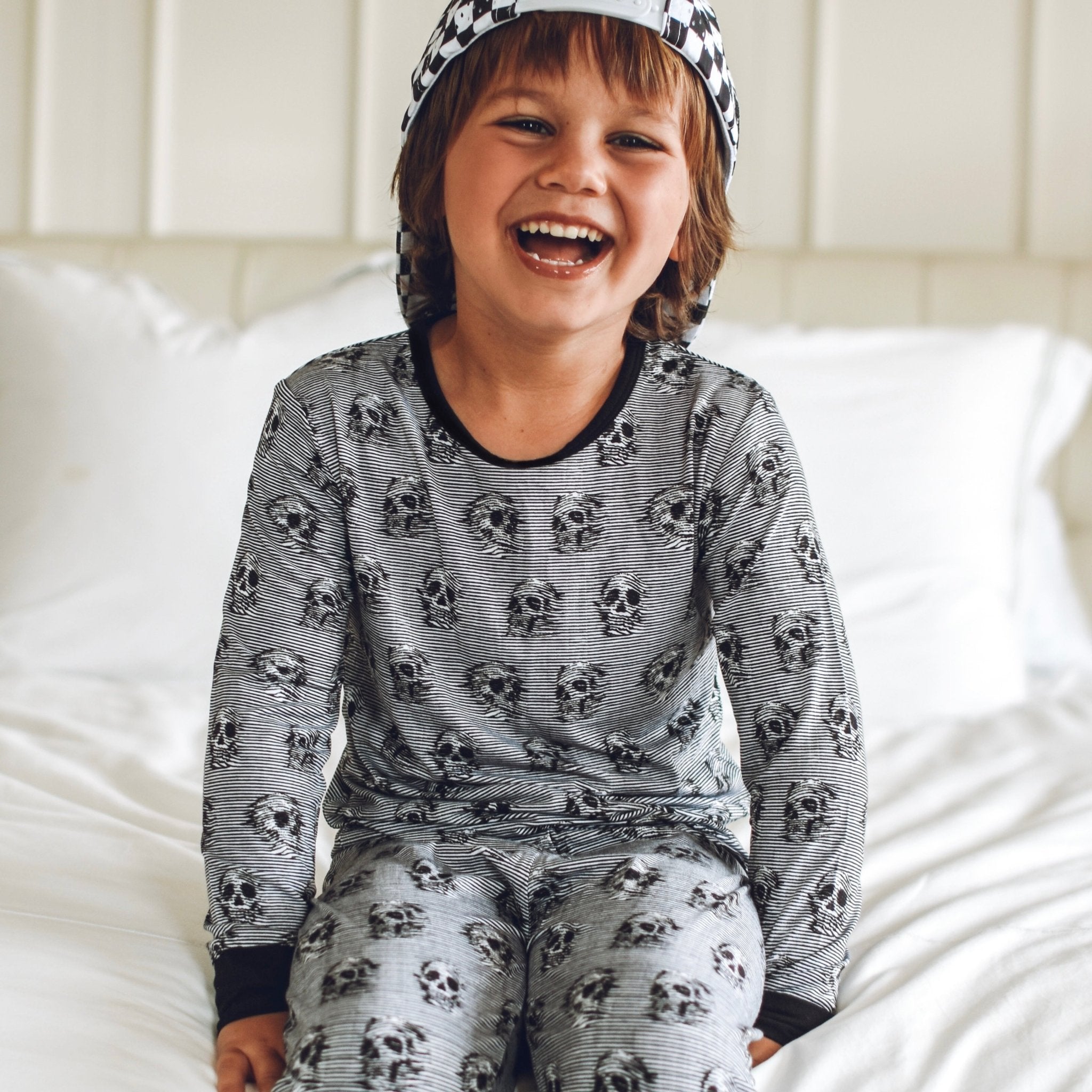 Skull Stripe Bamboo Long Sleeve Pajamas - George Hats