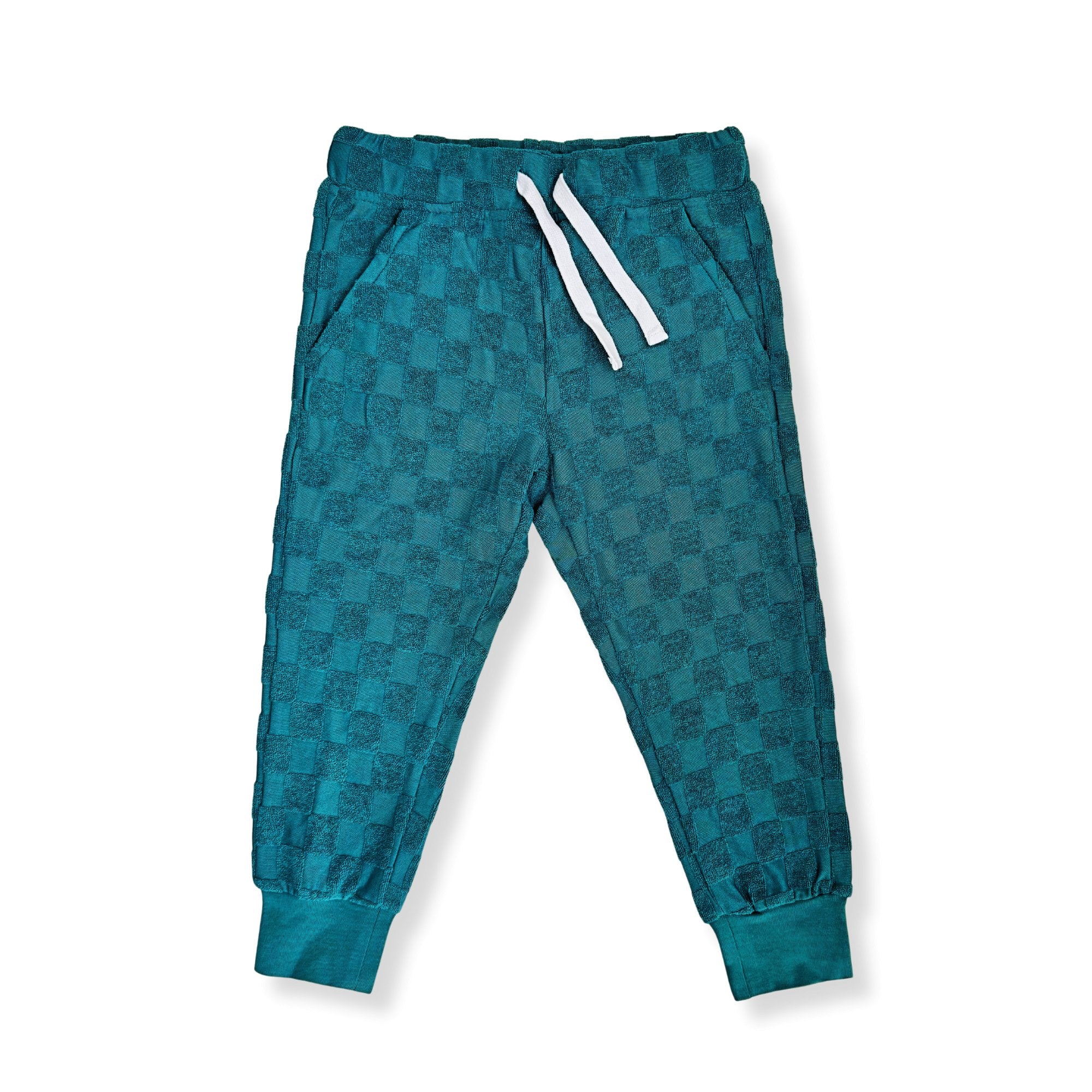 Teal Check Terry Joggers - George Hats