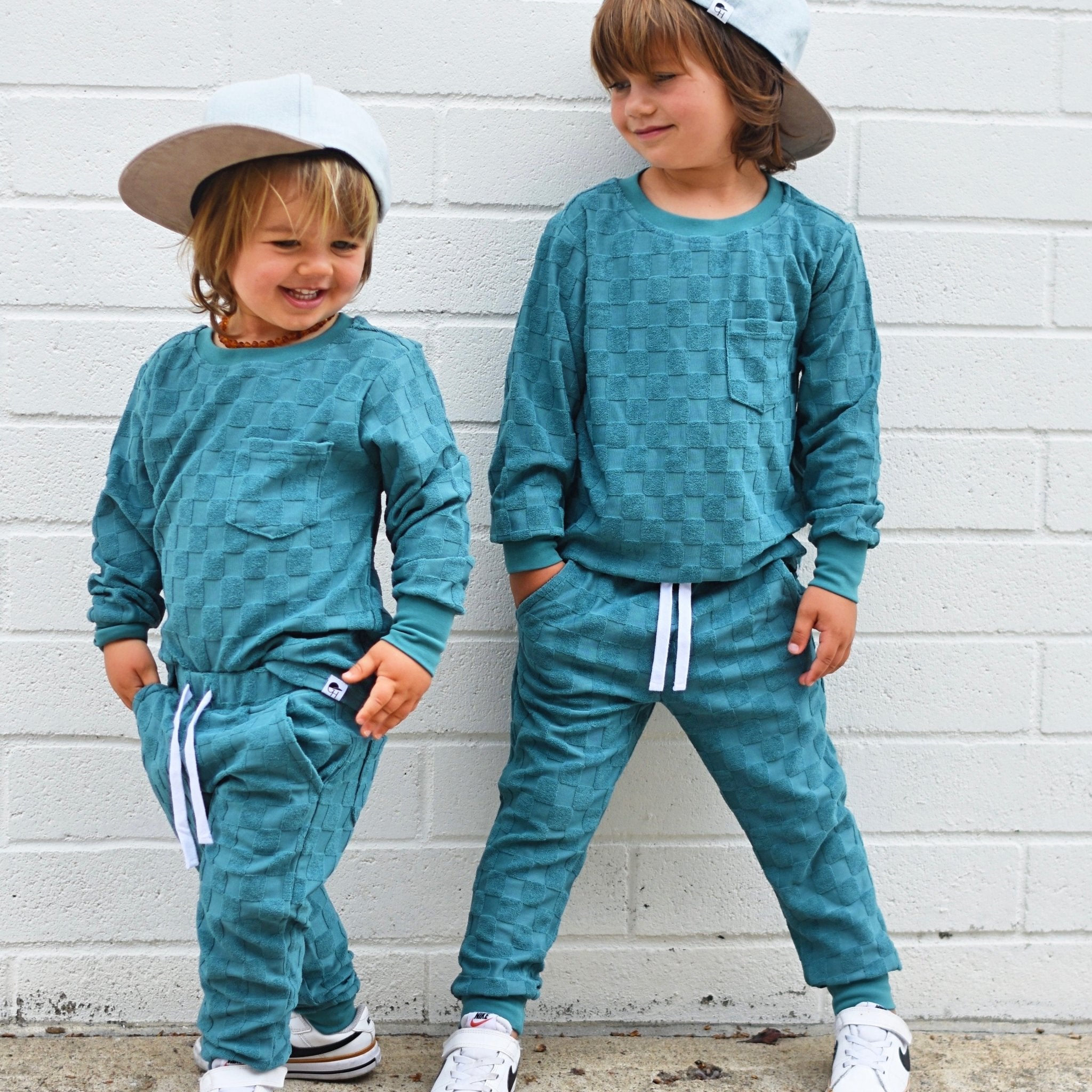 Teal Check Terry LS Tee - George Hats