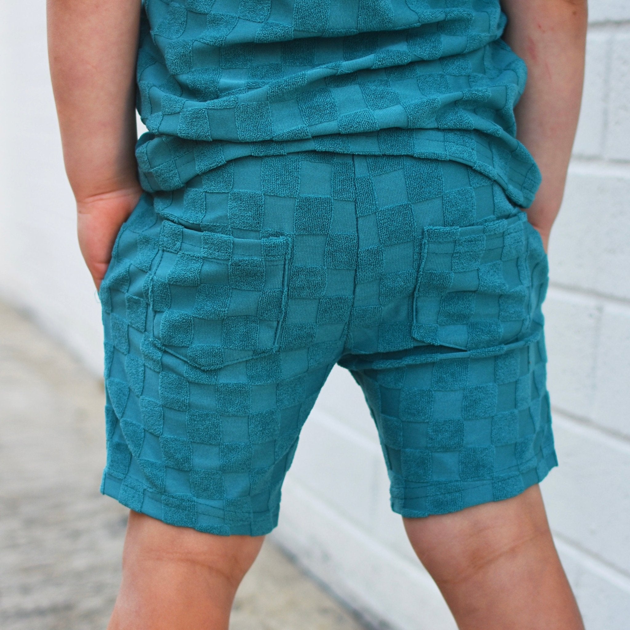 Teal Check Terry Shorts - George Hats