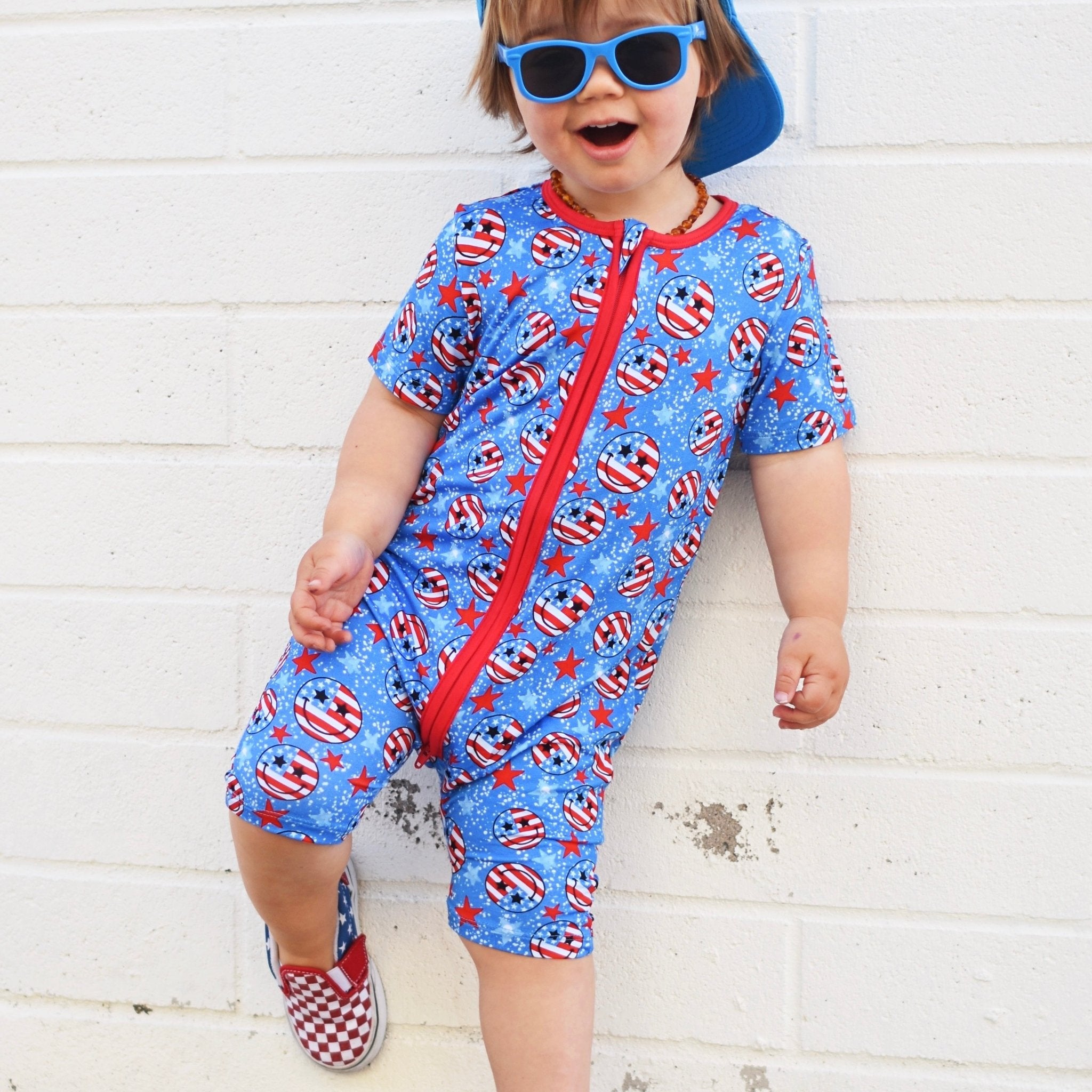 USA Smiley Zip Romper Pajama - George Hats