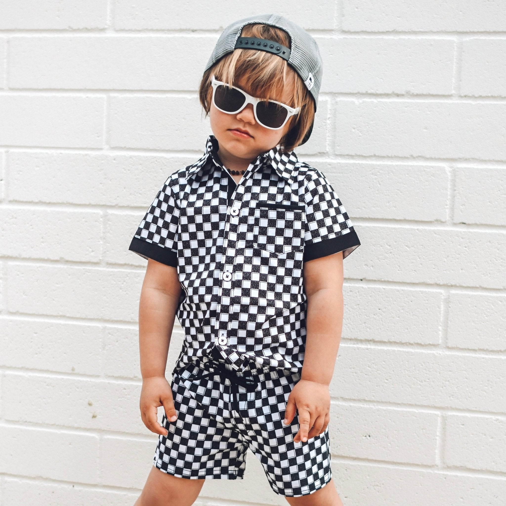 3D Check Short Sleeve Collared Tee - George Hats