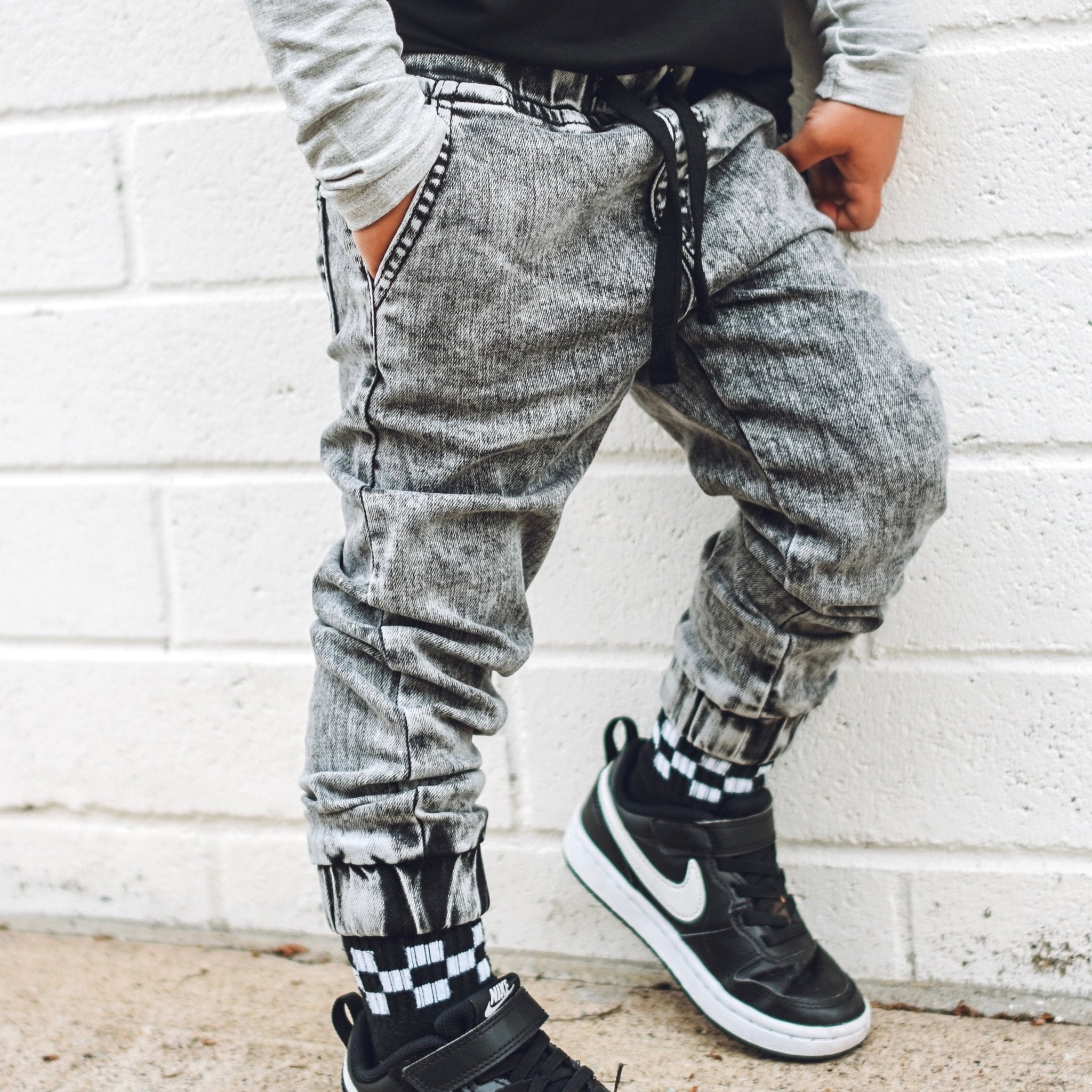 Acid Wash Black Denim Jogger Pants - George Hats