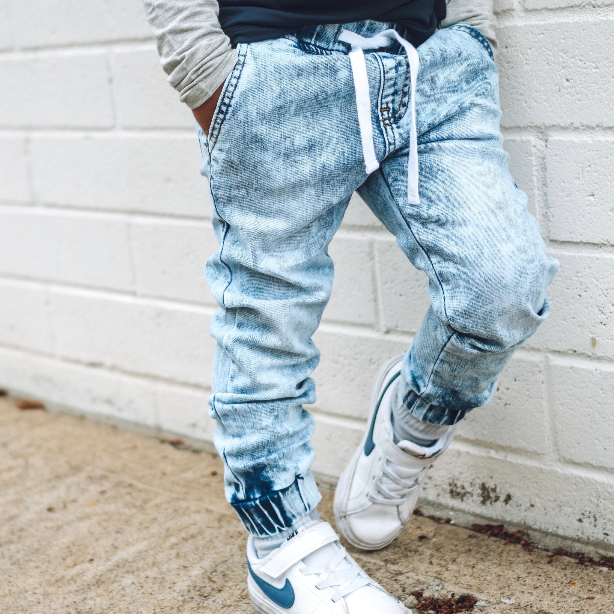 Acid Wash Blue Denim Jogger Pants - George Hats