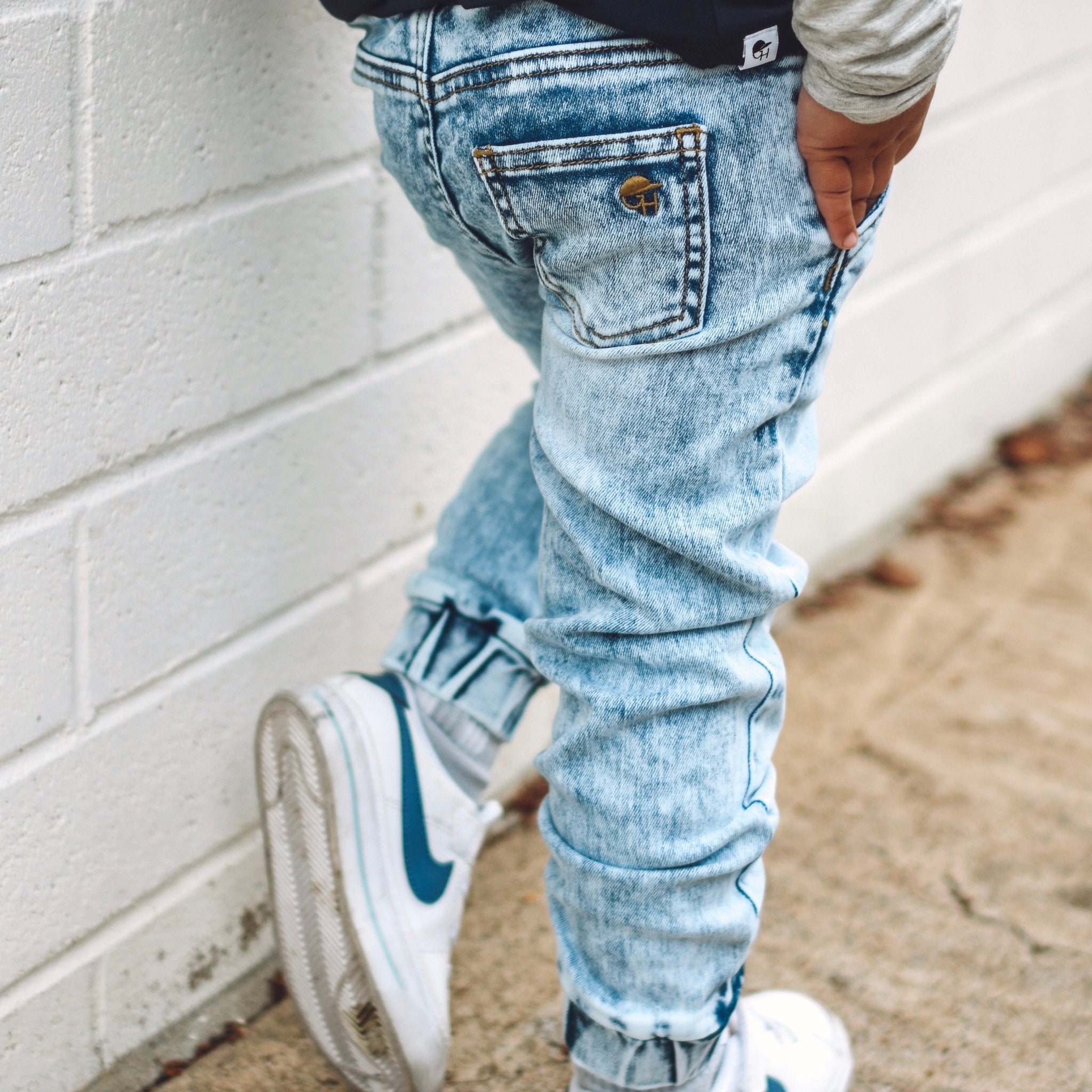 Acid Wash Blue Denim Jogger Pants - George Hats