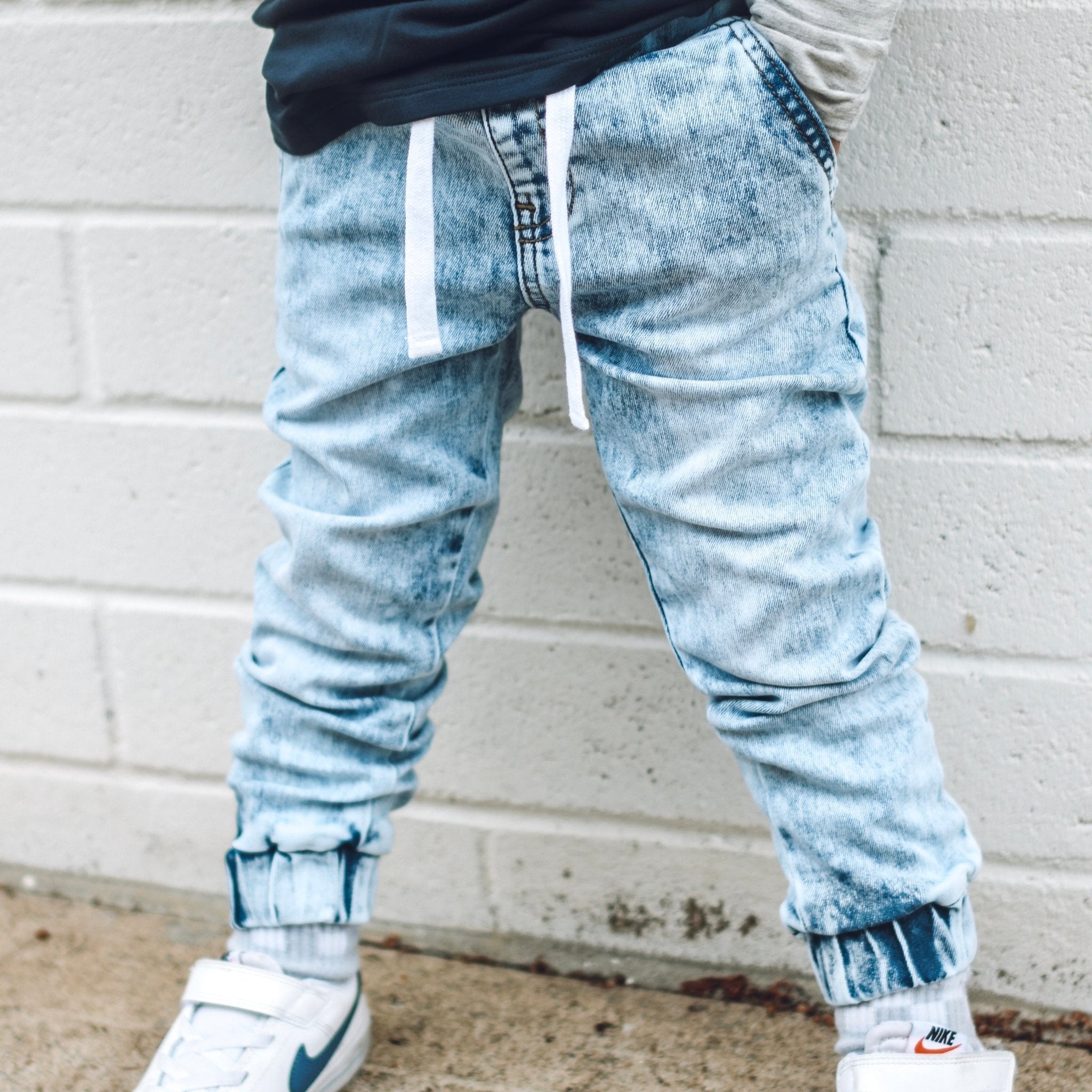 Acid Wash Blue Denim Jogger Pants - George Hats