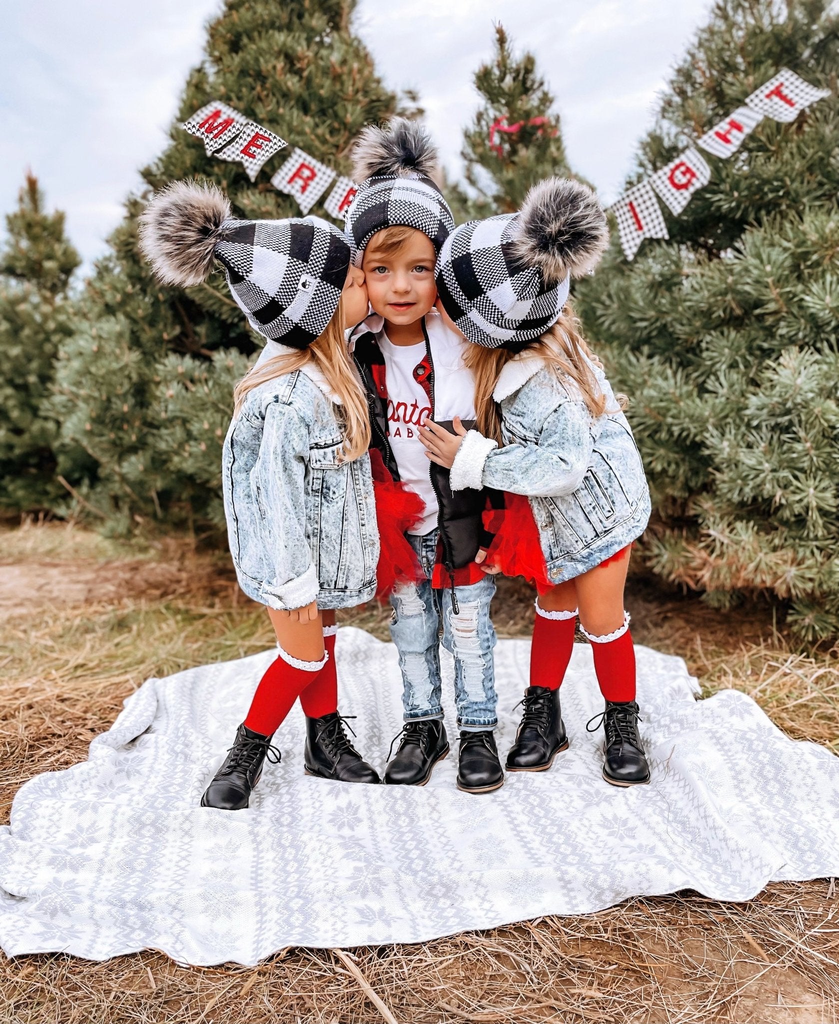 Black and White Plaid Beanie - George Hats