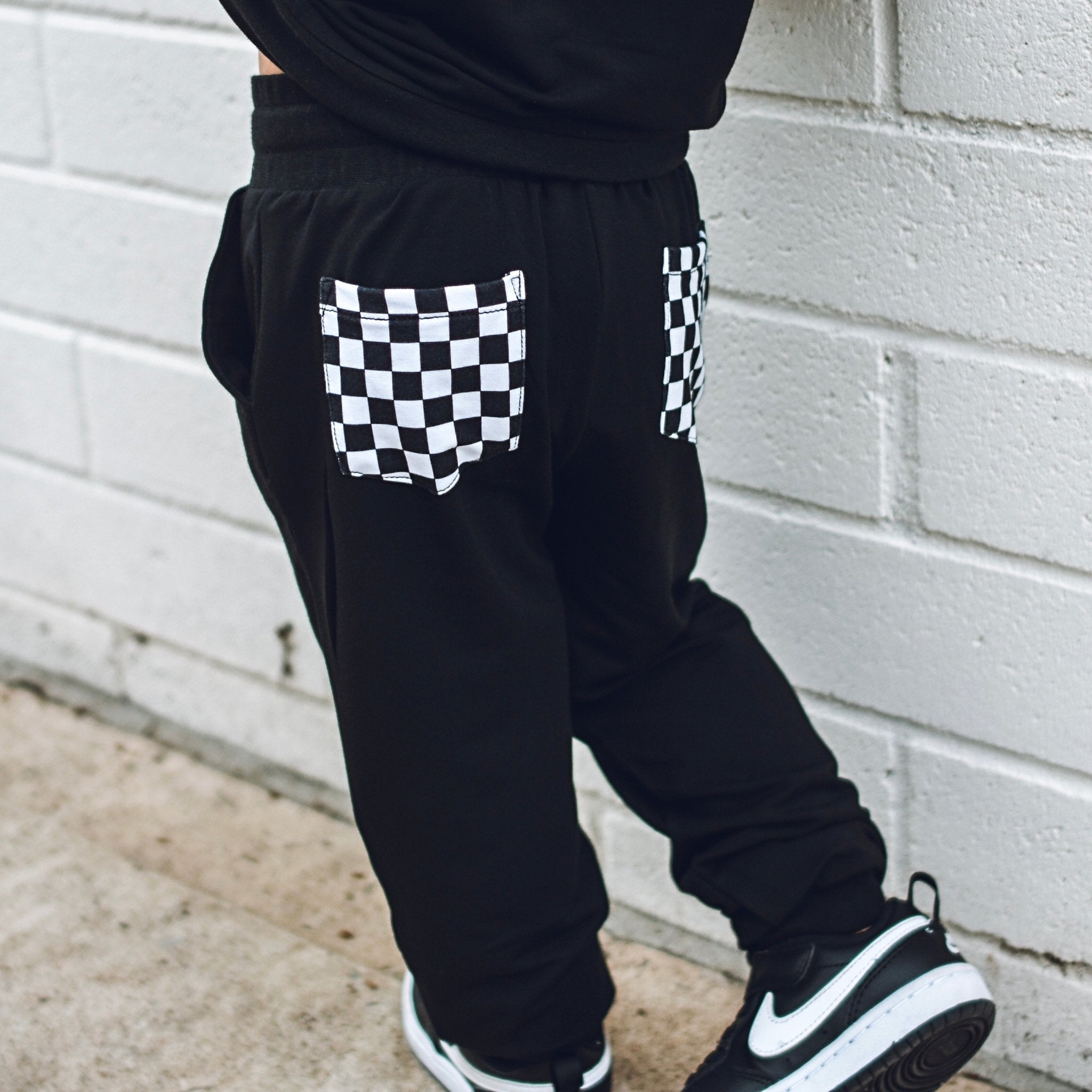 Black Check Jogger - George Hats