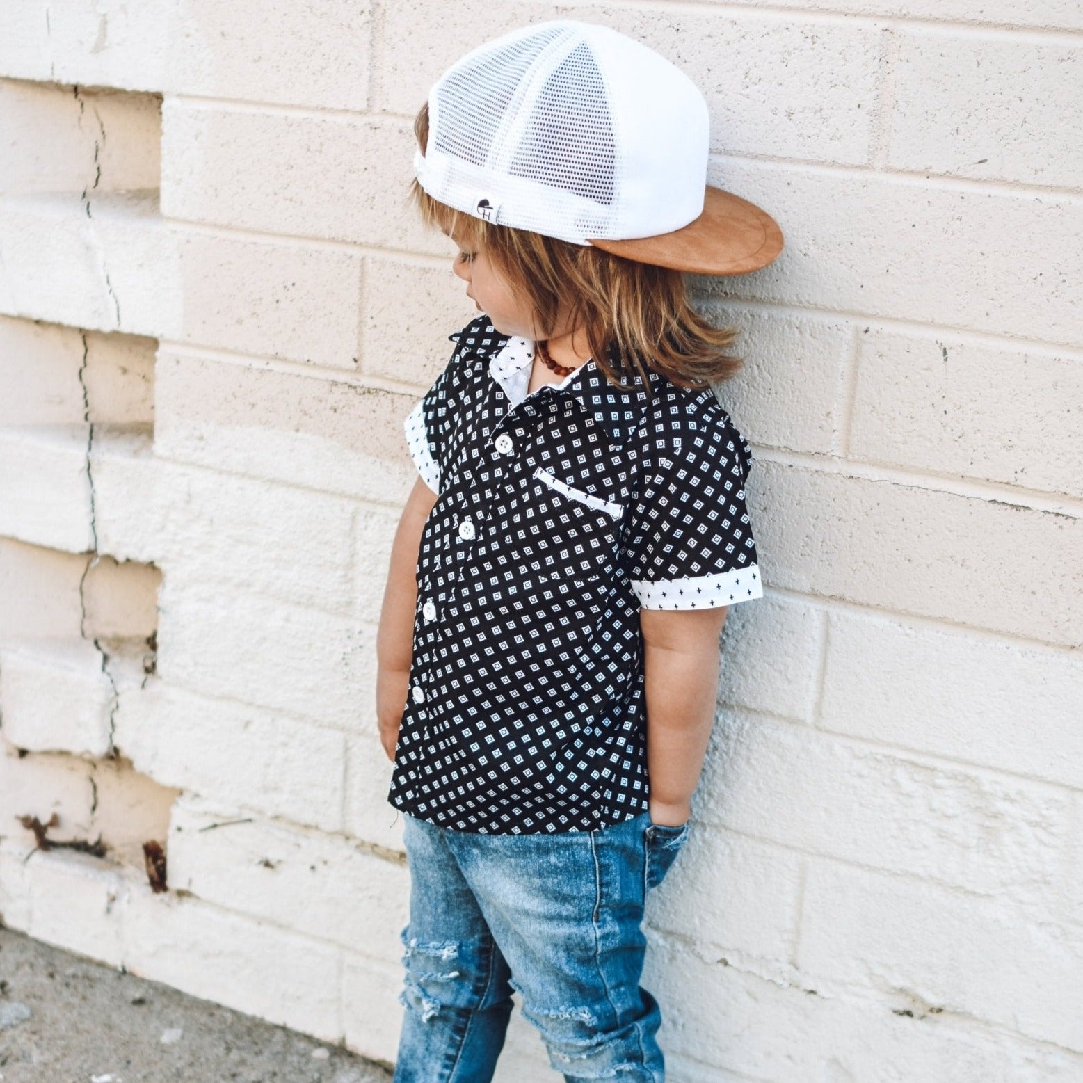 Black White Collared Shirt - George Hats