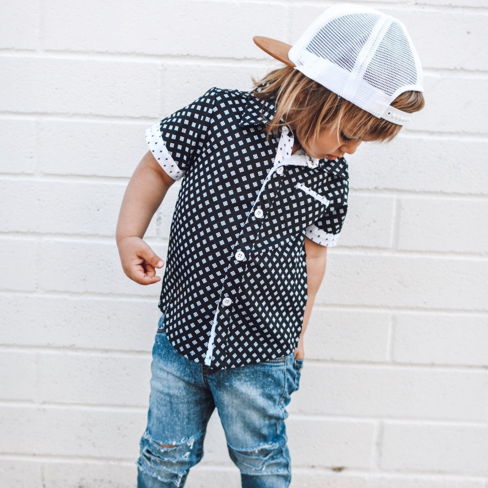 Black White Collared Shirt - George Hats